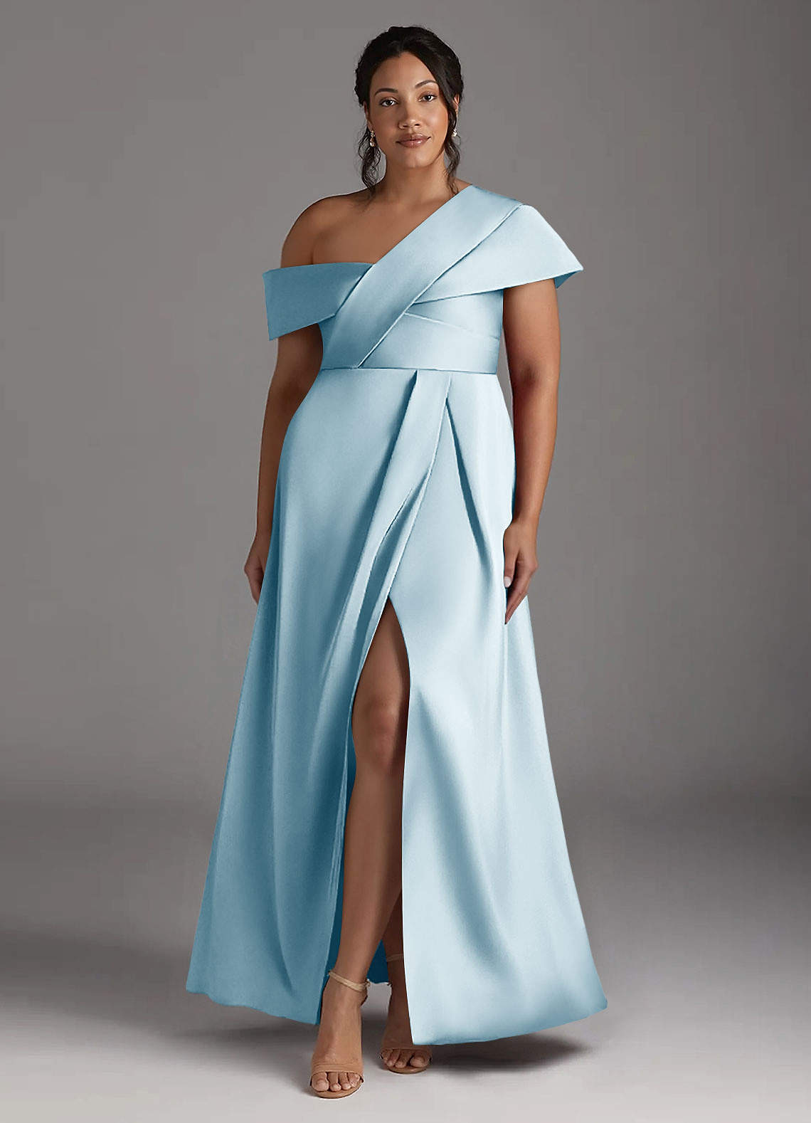Azazie Milton Abiti per la Madre della Sposa Abito A-Line in Raso Elasticizzato Plissettato Azzurro image8