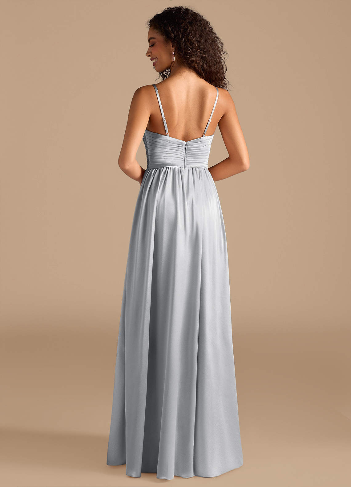 Azazie Alia Bridesmaid Dresses Silver A-Line Pleated Metallic Satin Dress image3