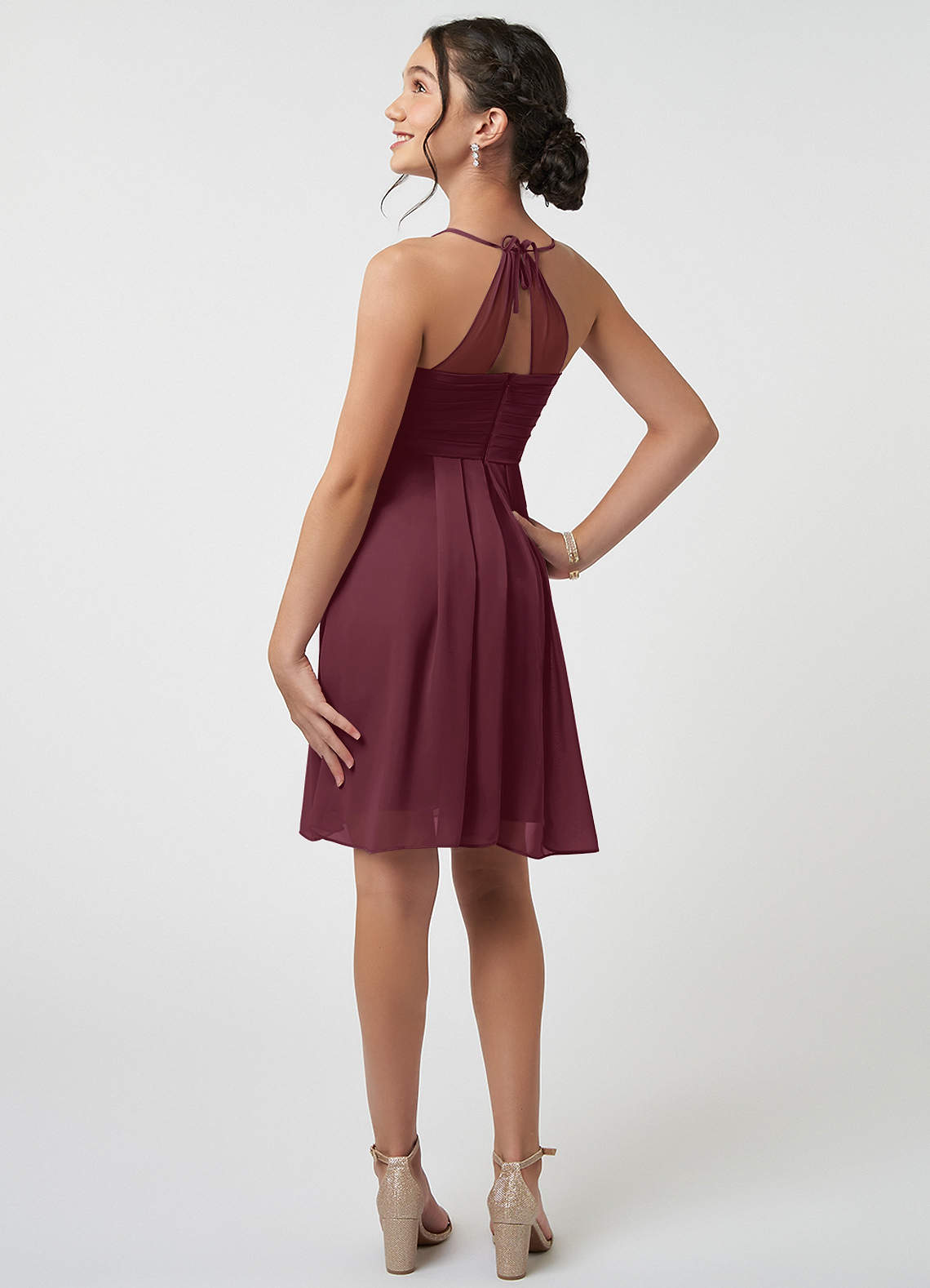 Azazie Ginny Junior Bridesmaid Dress in Cabernet | Azazie