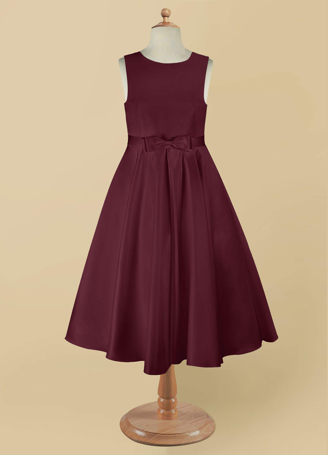 Azazie Coco Flower Girl Dresses Cabernet A-Line Bow Matte Satin Dress image7