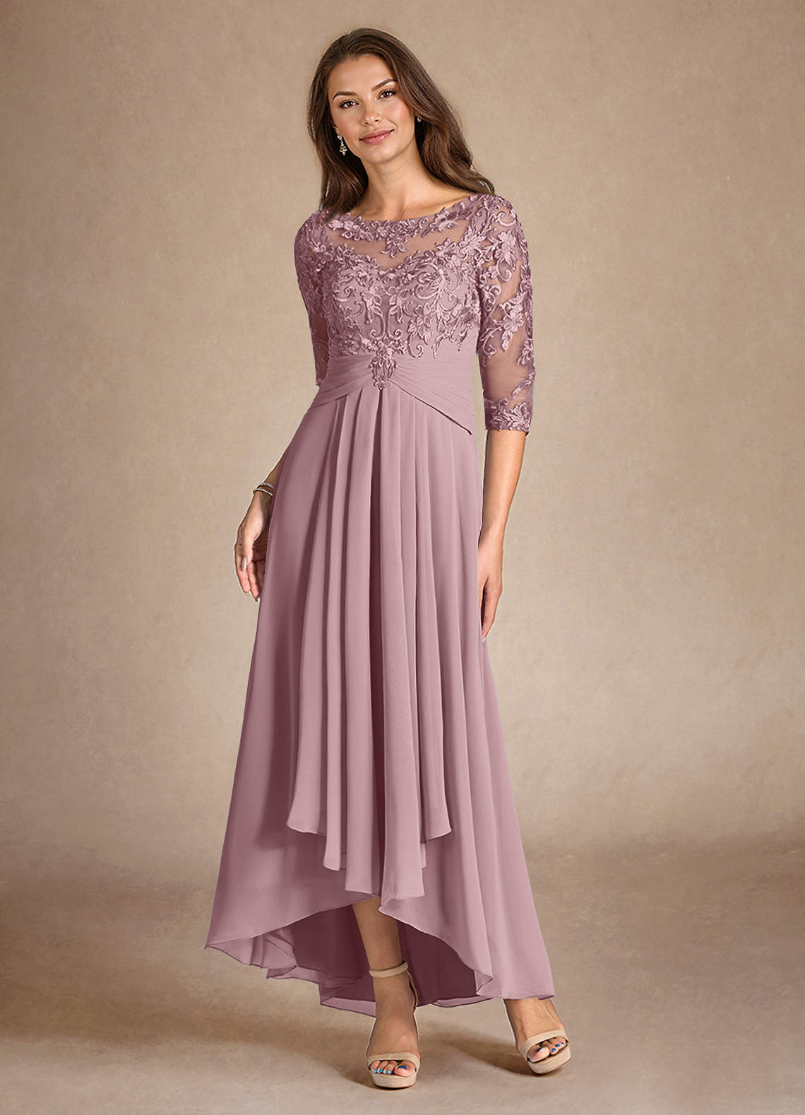 Azazie Marietta Mother of the Bride Dresses Dusty Rose A-Line Lace Dress image5