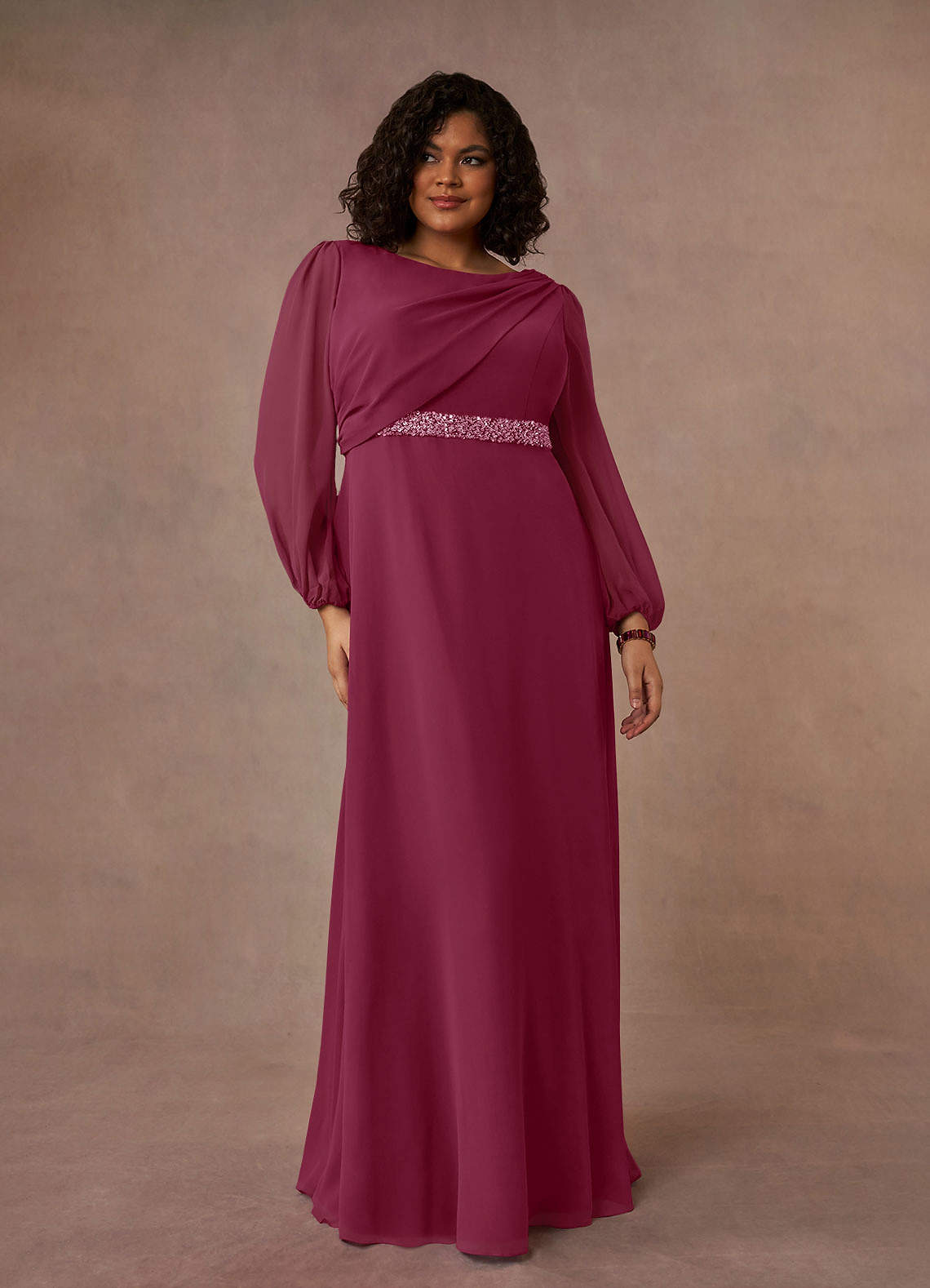 Azazie Priyanka Klänningar till brudens mor Klänning A-Line i Chiffong Veckad båthals Mullbär image1