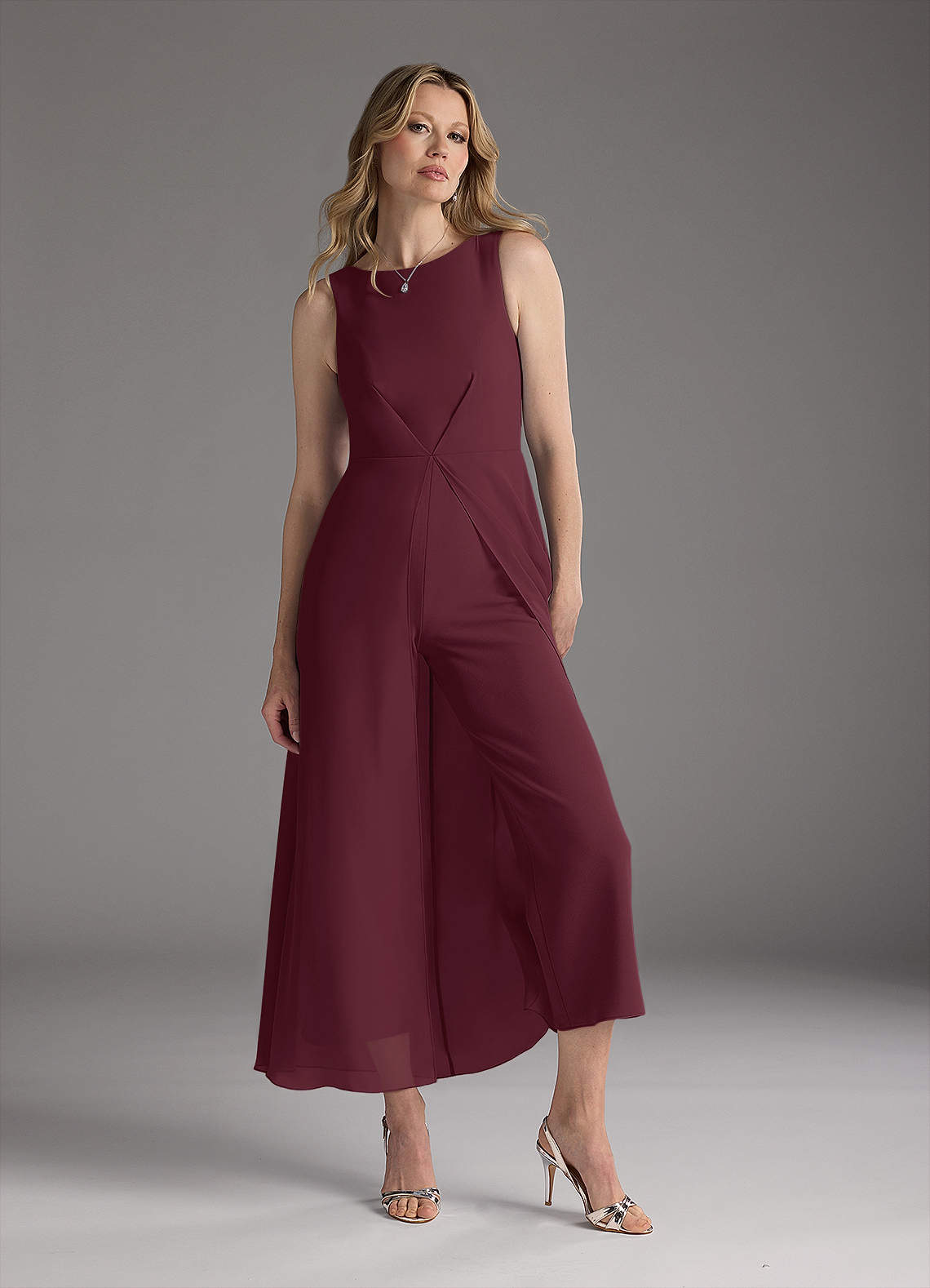 Azazie Anitta Mother of the Bride Dresses Cabernet Jumpsuit/Pantsuit Pleated Stretch Crepe Dress image1