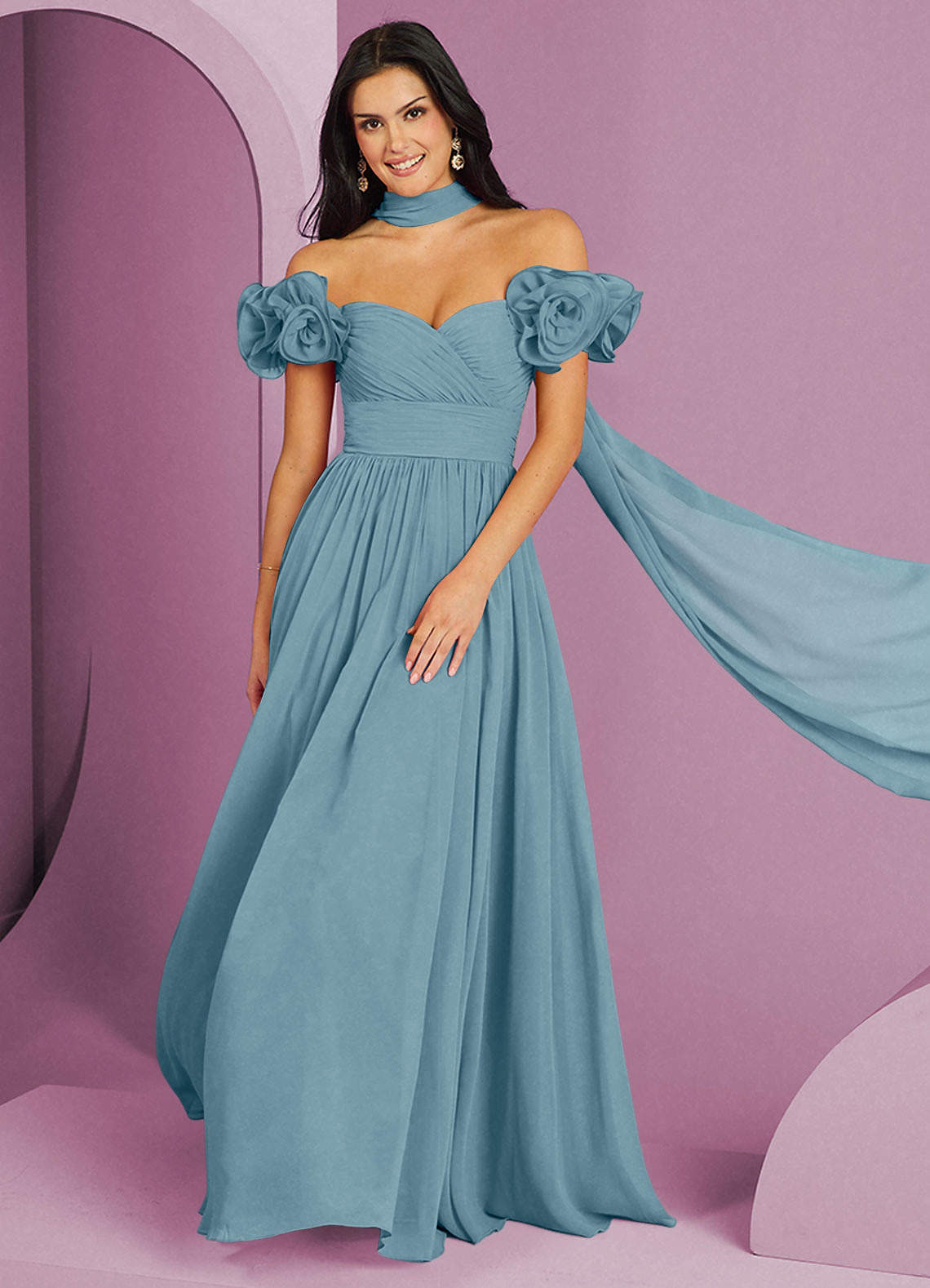 Barbie ♥ Azazie Bridesmaid Dresses Moody Blue A-Line Off the Shoulder Chiffon Convertible Dress image1