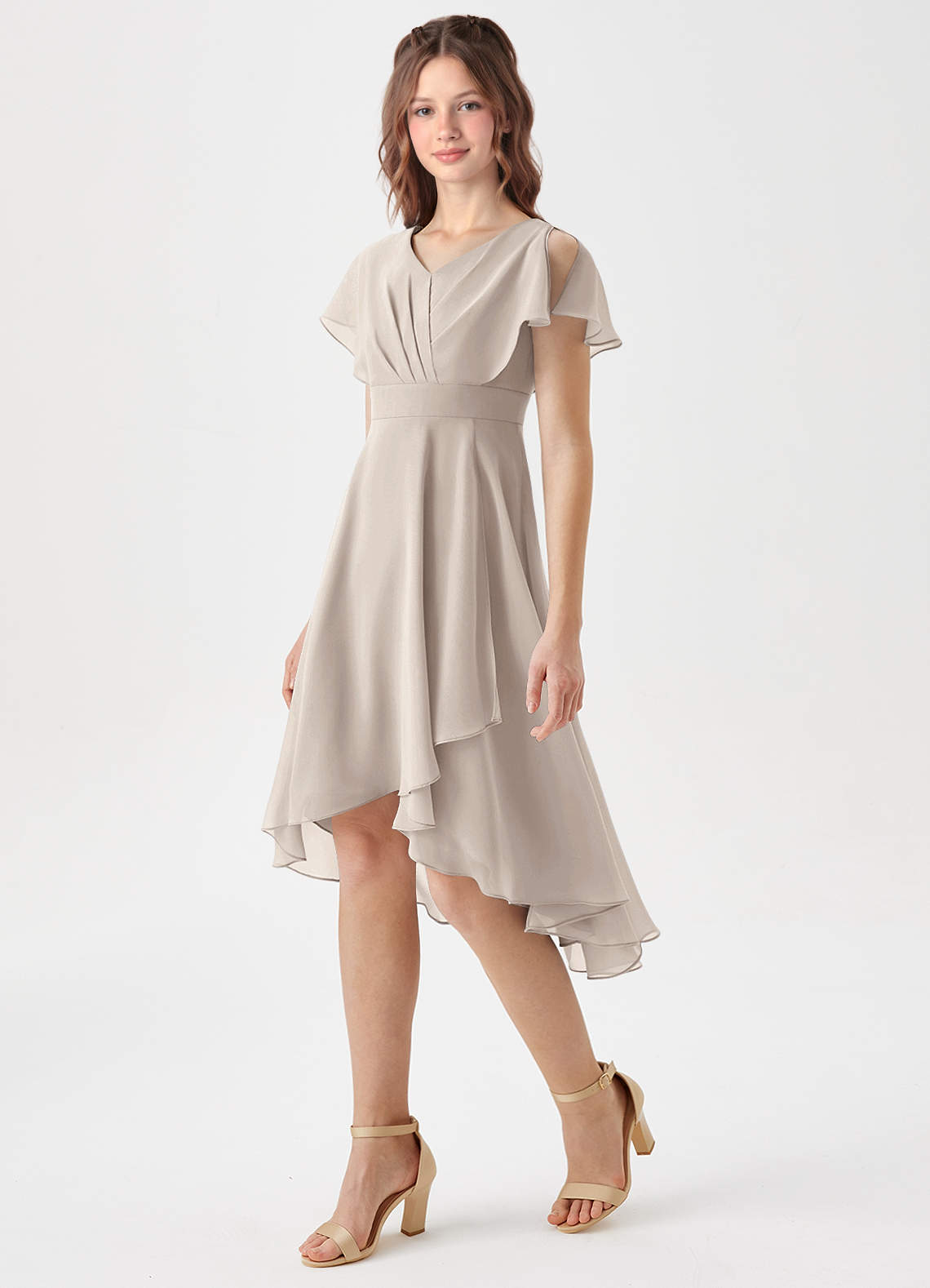 Azazie Graciela Junior Frost A-Line Pleated Chiffon Dress image1