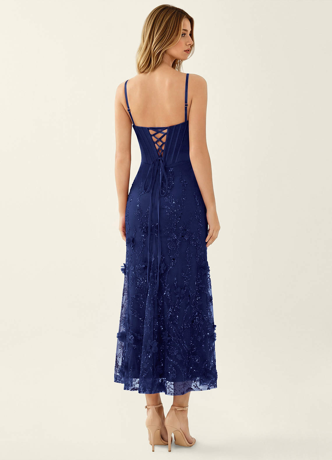 abundant charm navy blue 3d floral applique maxi dress Evander 3D Floral Embroidered Maxi Dress - Blue 2