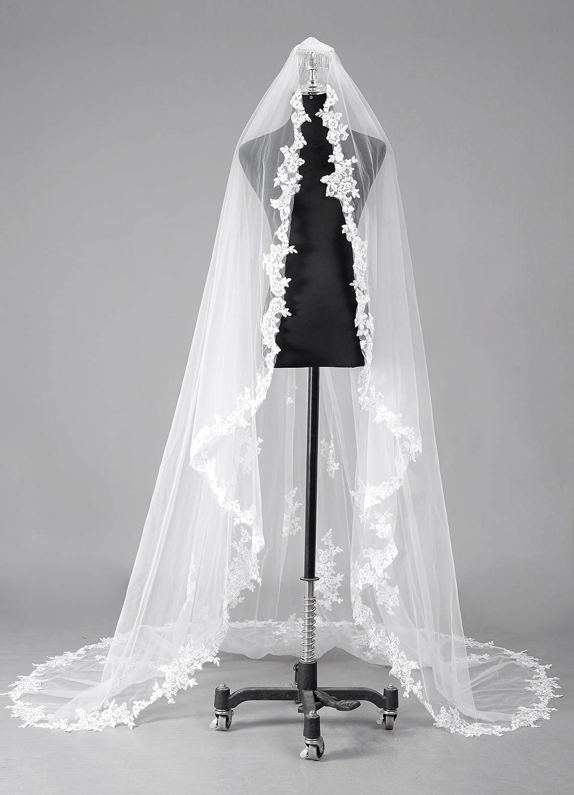 front Diamond and Lace Chapel Veil