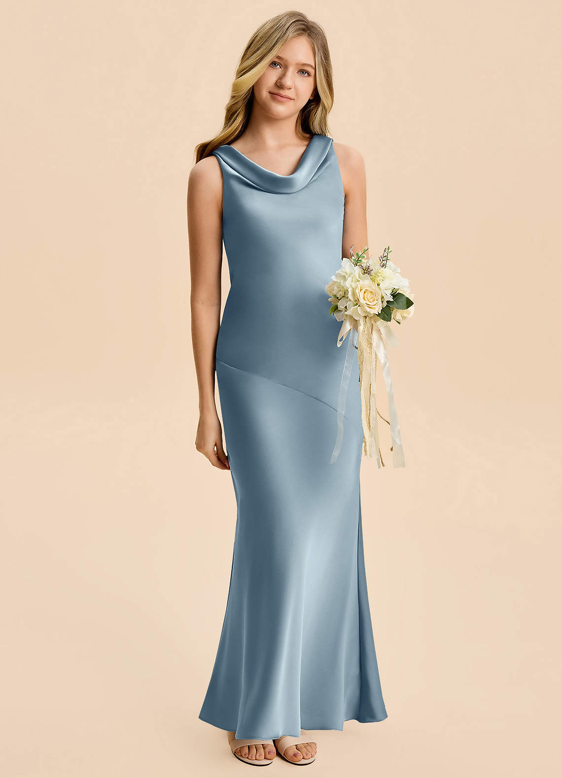 Azazie Rylina Junior Havfrue Stræk satin Gulv-længde Junior brudepige Kjole image2