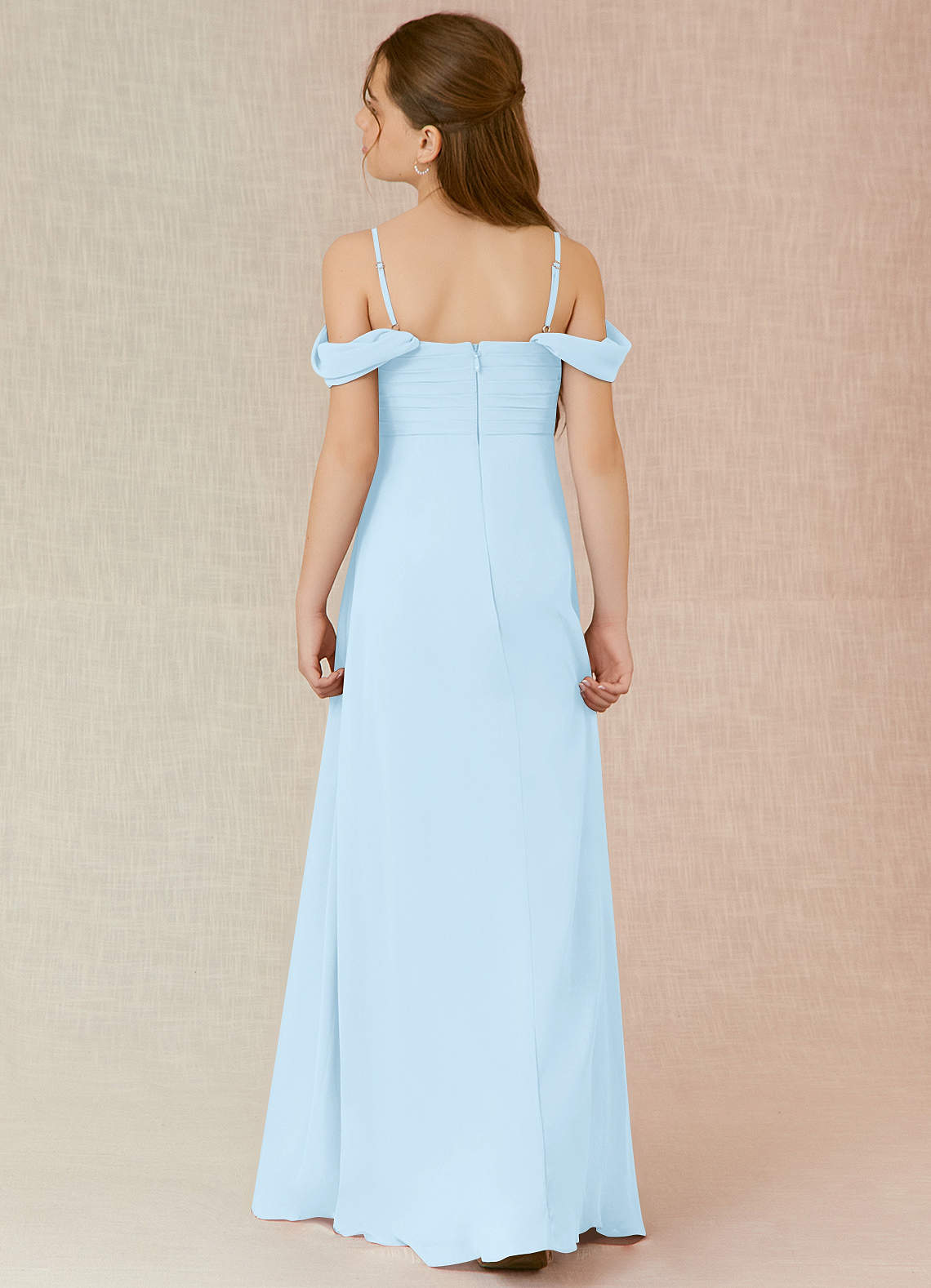 Azazie Kaitlynn Junior Sky Blue A-Line Off the Shoulder Chiffon Dress image1