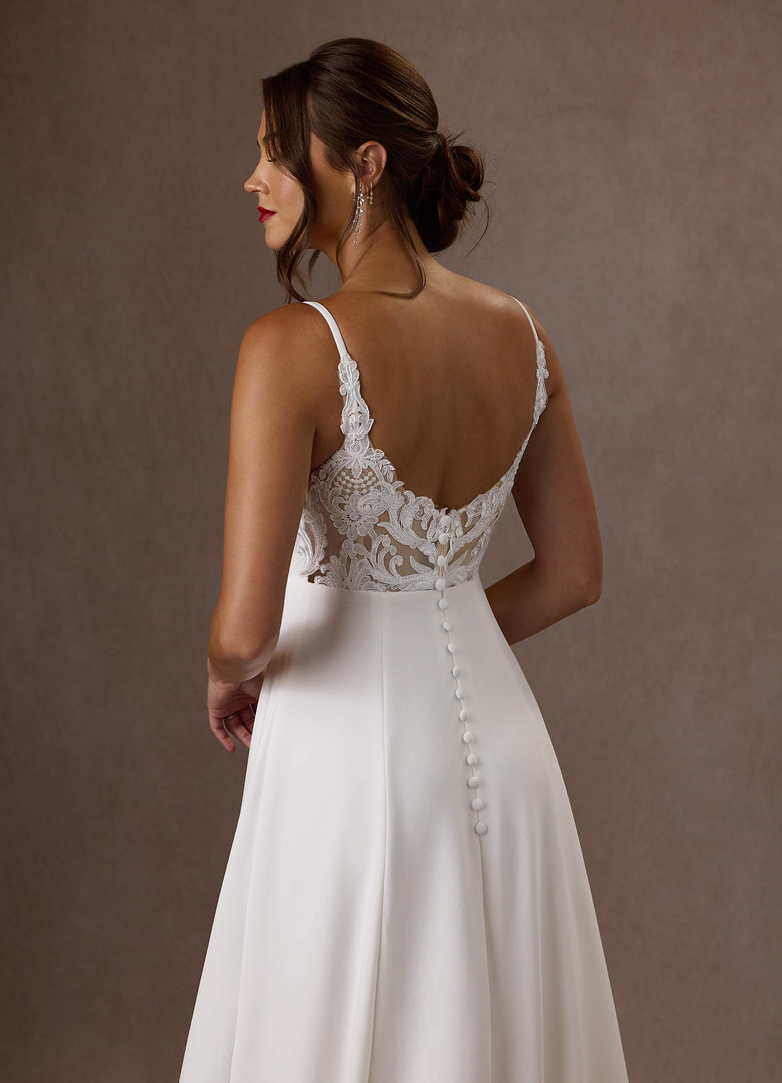 Azazie Xena Wedding Dresses Diamond White Champagne A-Line V-Neck Sequins Stretch Crepe Dress image3