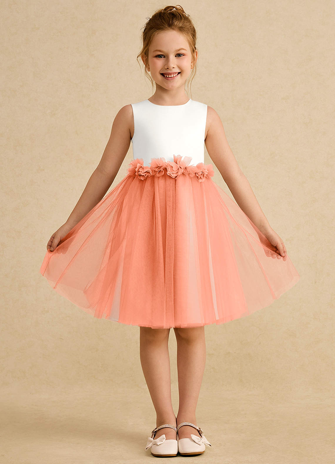 Azazie Louisa Flower Girl Dresses Ivory Sunset A-Line Sleeveless Tulle Dress image1