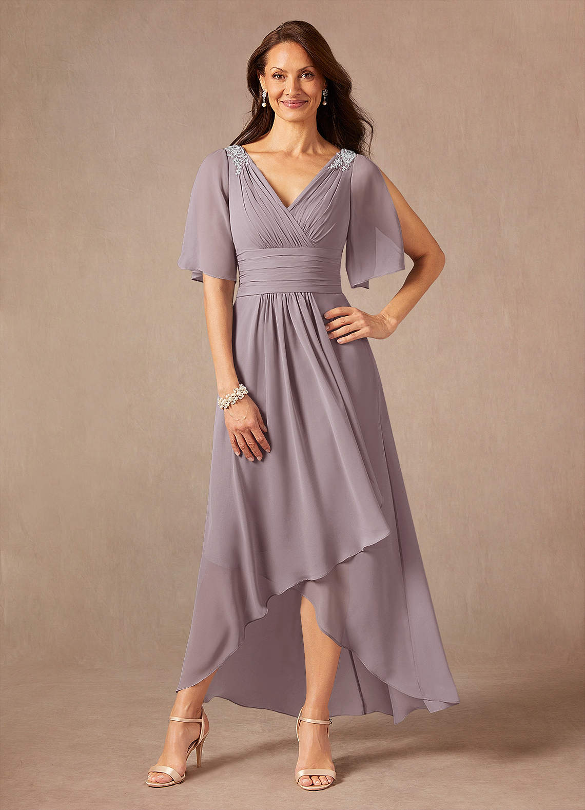 Azazie Pascual Mère de la mariée Robes Robe Trapèze en Mousseline de soie Plissée Crépuscule image1