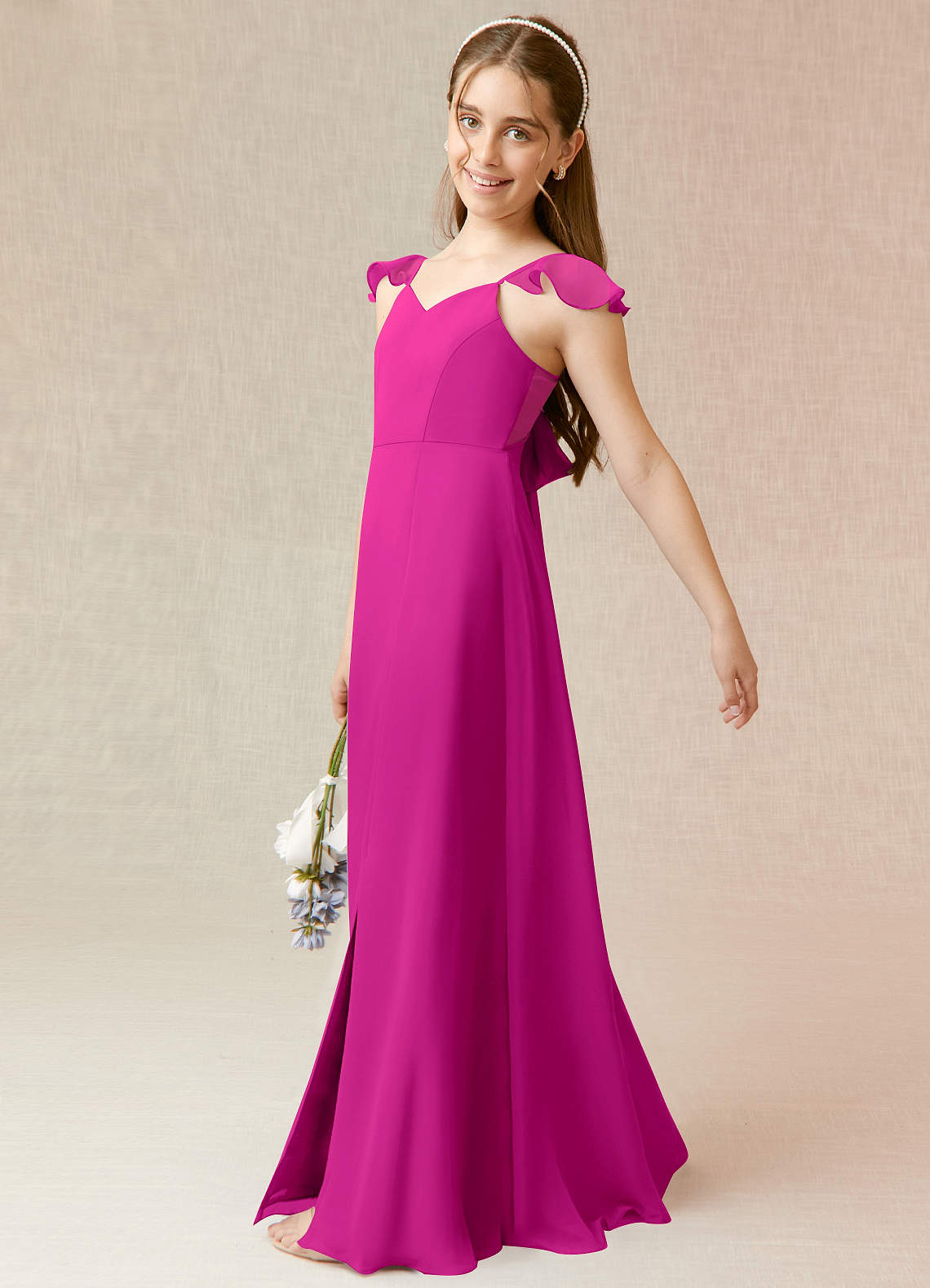 Azazie Everett Junior Vestido de Fucsia de Gasa de Corte en A image2