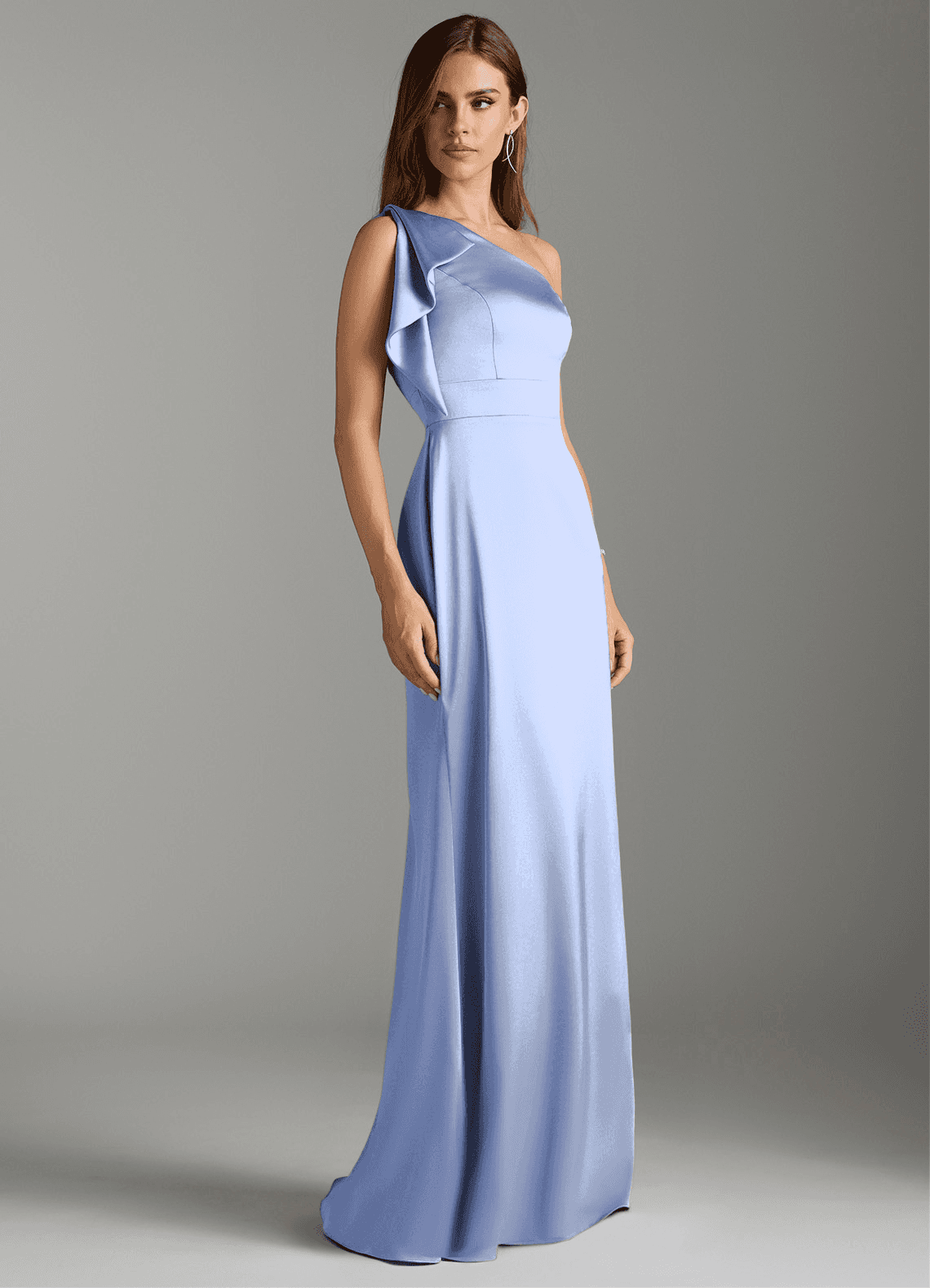 Azazie Rinna Probar vestidos en casa Vestido de Agave de Satén Elástico de Corte Sirena con Volante image1