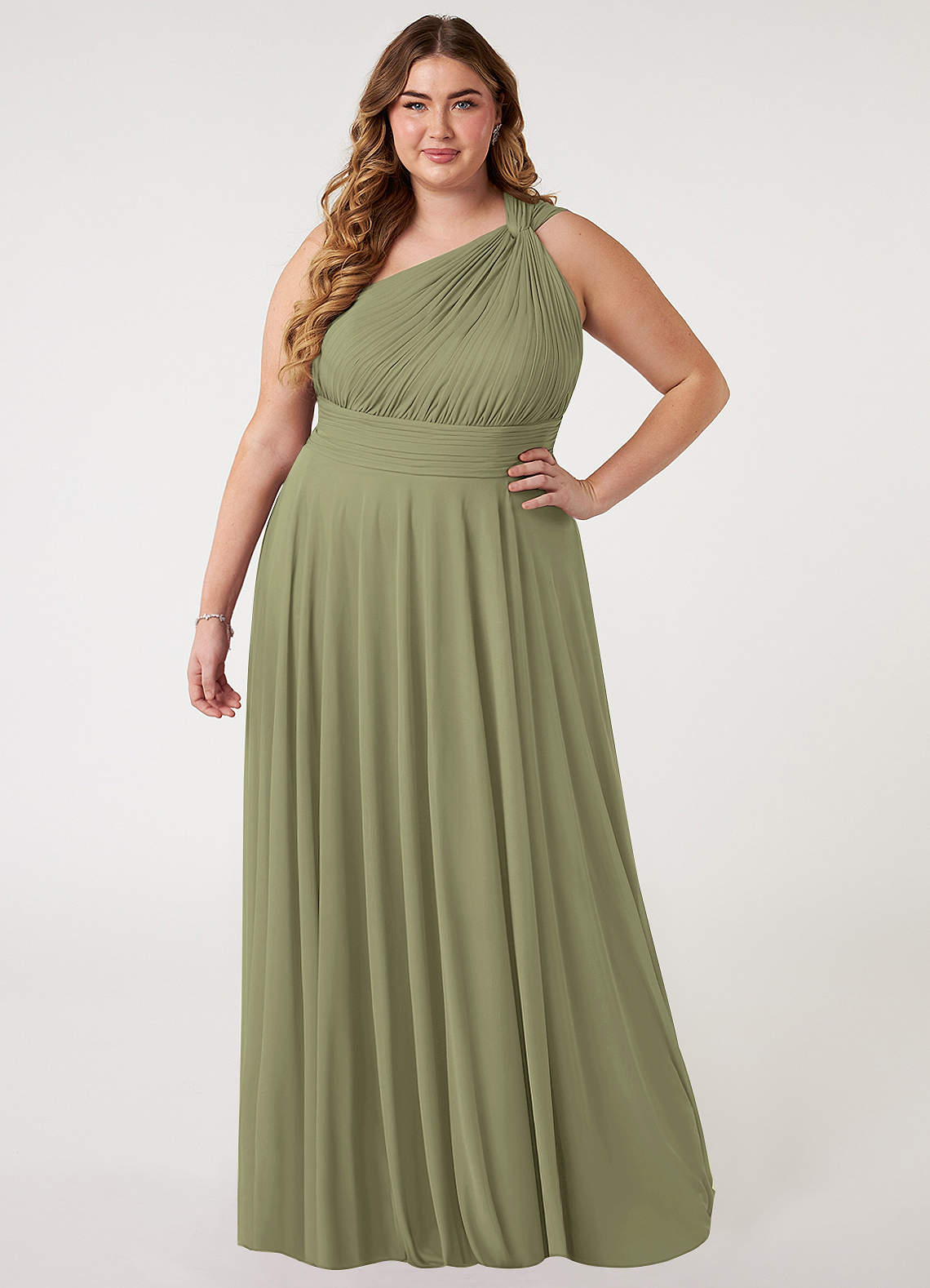 Azazie Charlize Bridesmaid Dresses Pistachio A-Line One Shoulder Mesh Dress image5