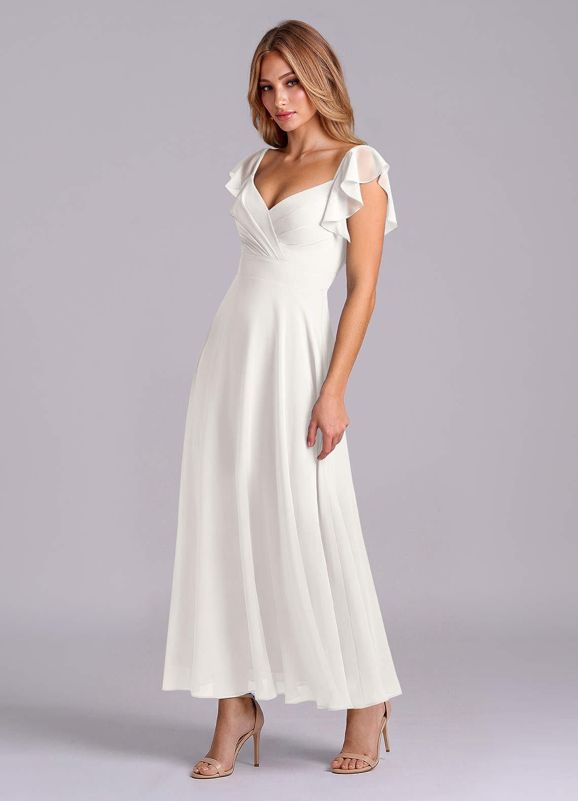 Azazie Leilani Bridesmaid Dresses White A-Line Ruched Chiffon Dress image3