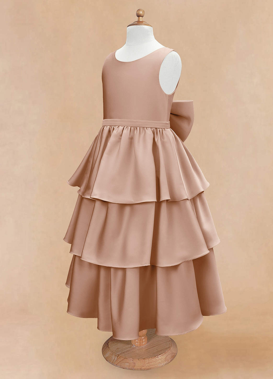Azazie Margie Flower Girl Dresses English Rose A-Line Bow Stretch Satin Dress image5