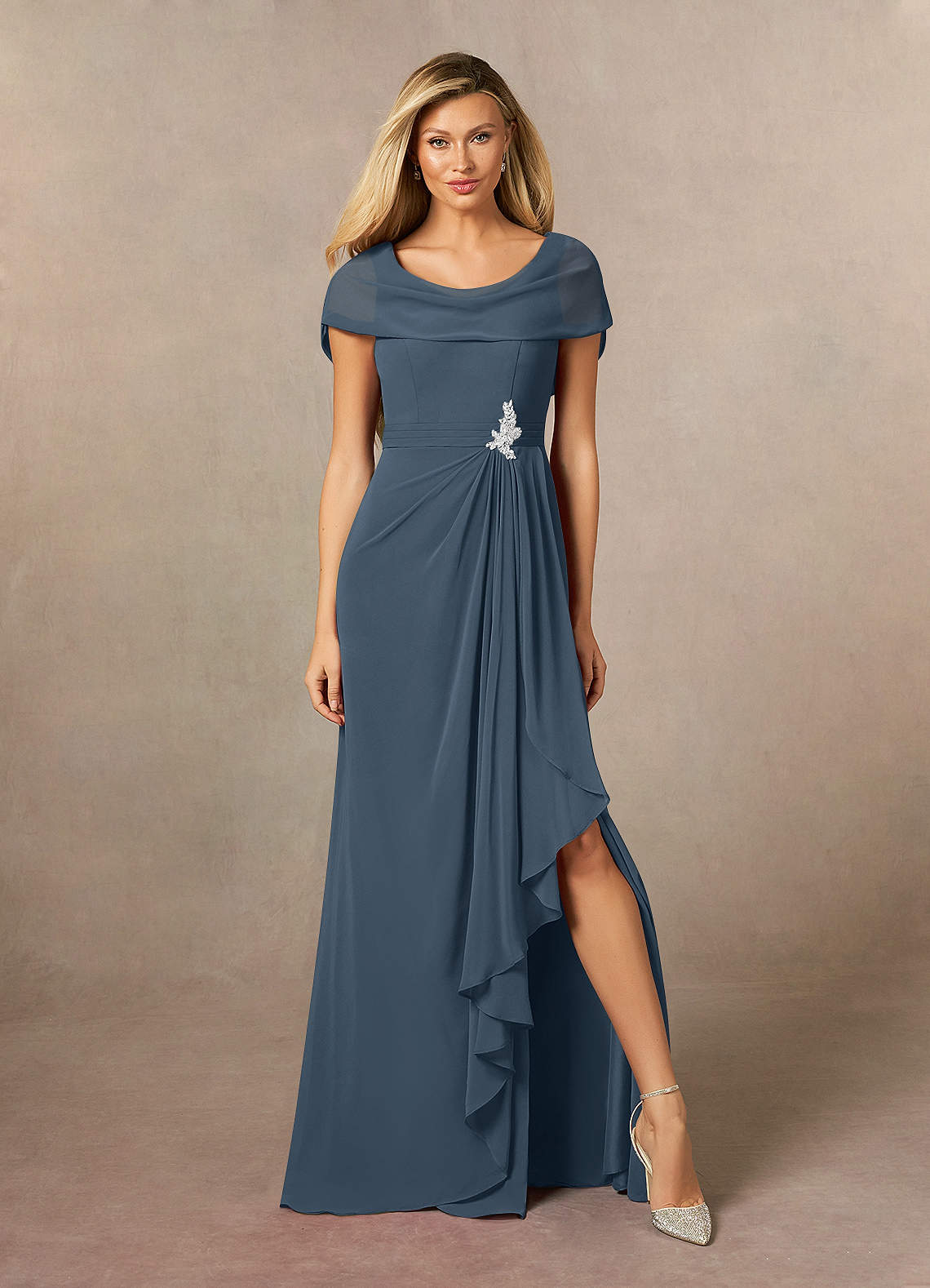Azazie Mary Mother of the Bride Dresses Neptune A-Line Side Slit Chiffon Dress image1