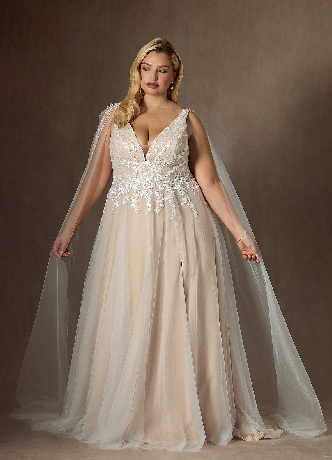 Azazie Goddess Wedding Dresses Diamond White Champagne A-Line V-Neck Sequins Tulle Dress image1