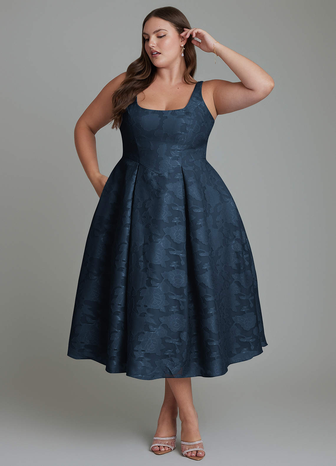 Azazie Amalie Ready to Ship Dark Navy Floral Burnout Bridesmaid