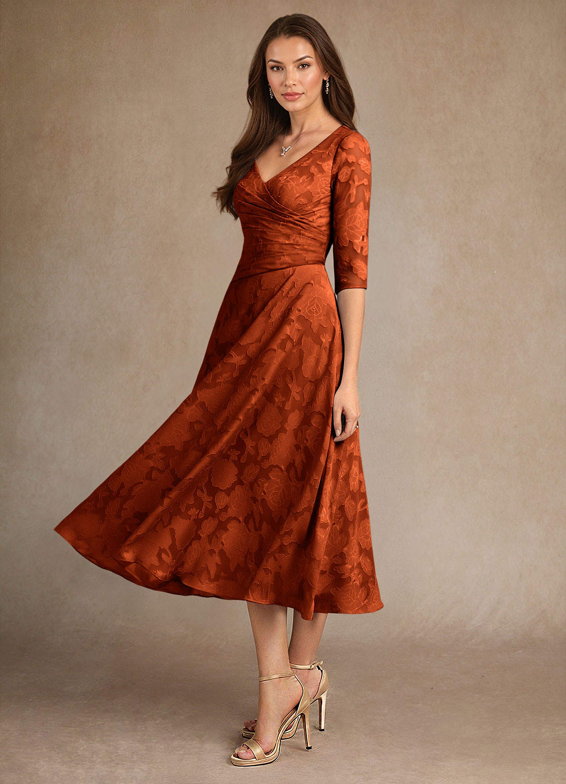 Azazie Durant Paprika A-Line Pleated Floral Burnout Dress | Azazie