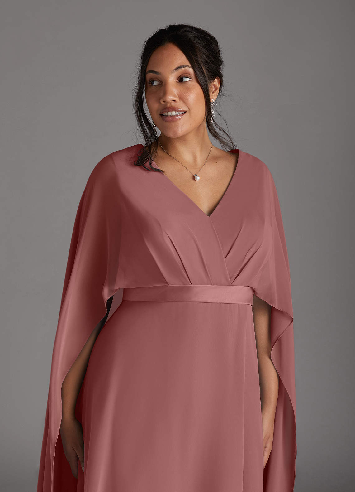 Azazie Isa Mother of the Bride Dresses Desert Rose A-Line V-Neck Pleated Chiffon Dress image10