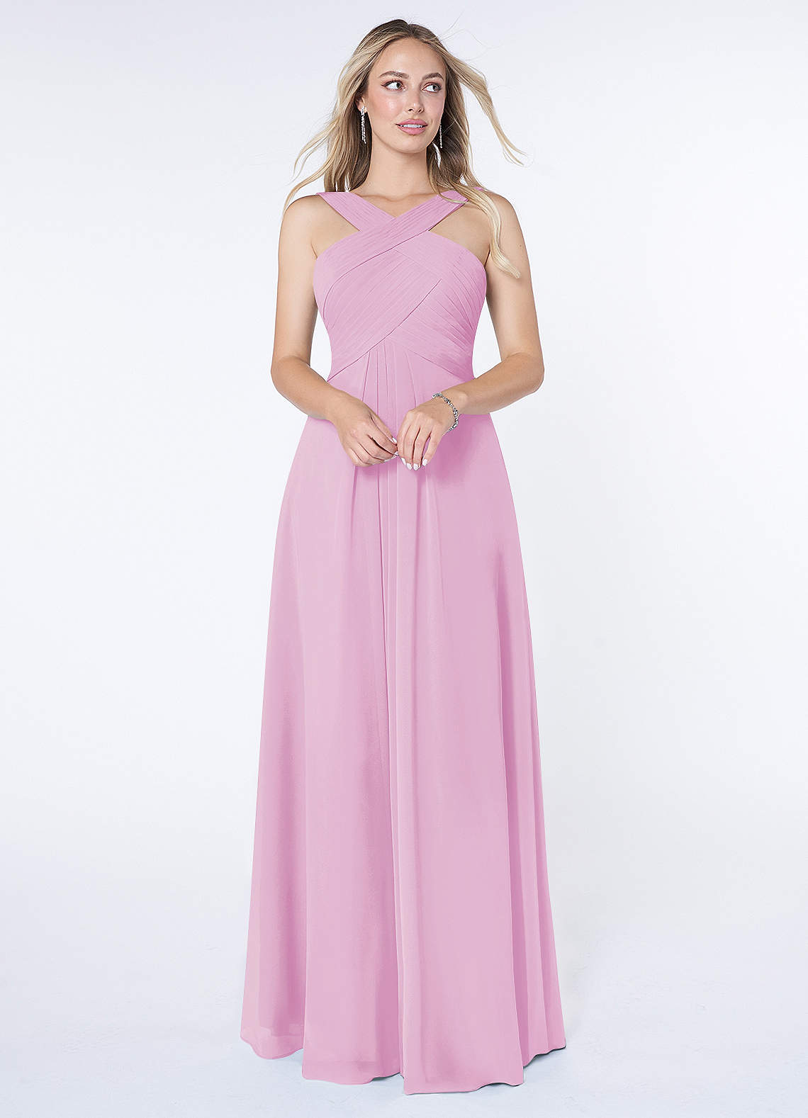 Azazie Kaleigh Robes de demoiselle d'honneur Robe Trapèze en Mousseline de soie Plissée Rose Bonbon image1