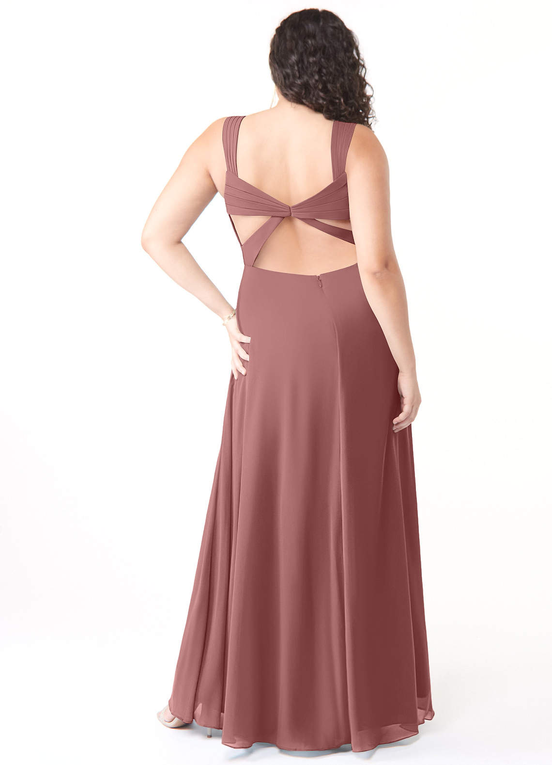 Azazie Nahrin Bridesmaid Dresses A-Line V-Neck Pleated Chiffon Floor-Length Dress image1