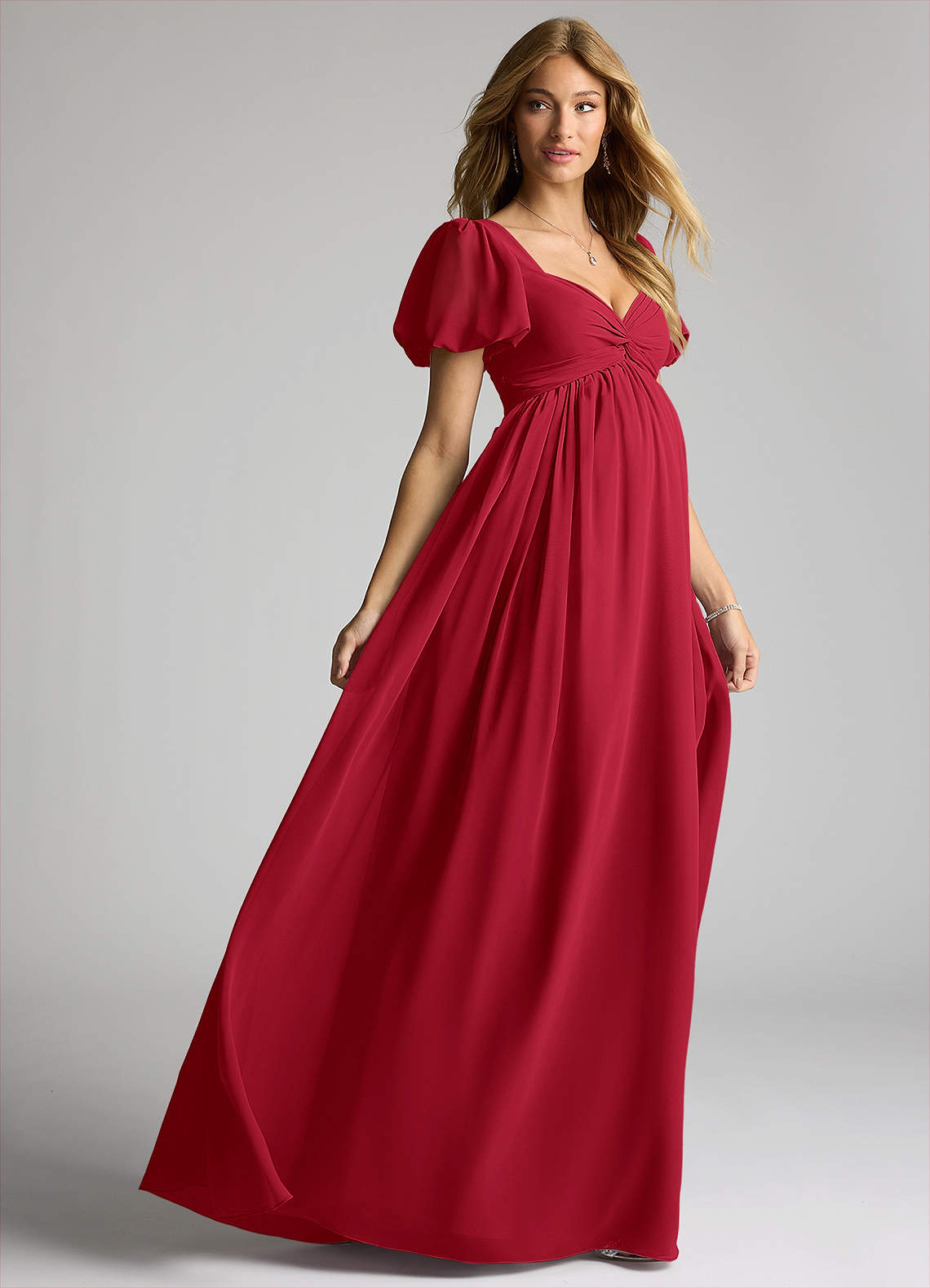 Azazie Madisynn Maternity Bridesmaid Dresses Bow Chiffon Floor-Length Dress image3