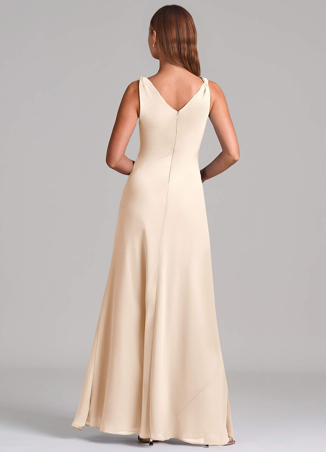 Azazie Nerine Brudtärnklänningar Klä av A-Linje i Chiffong Plisserad Vit Alabaster image4