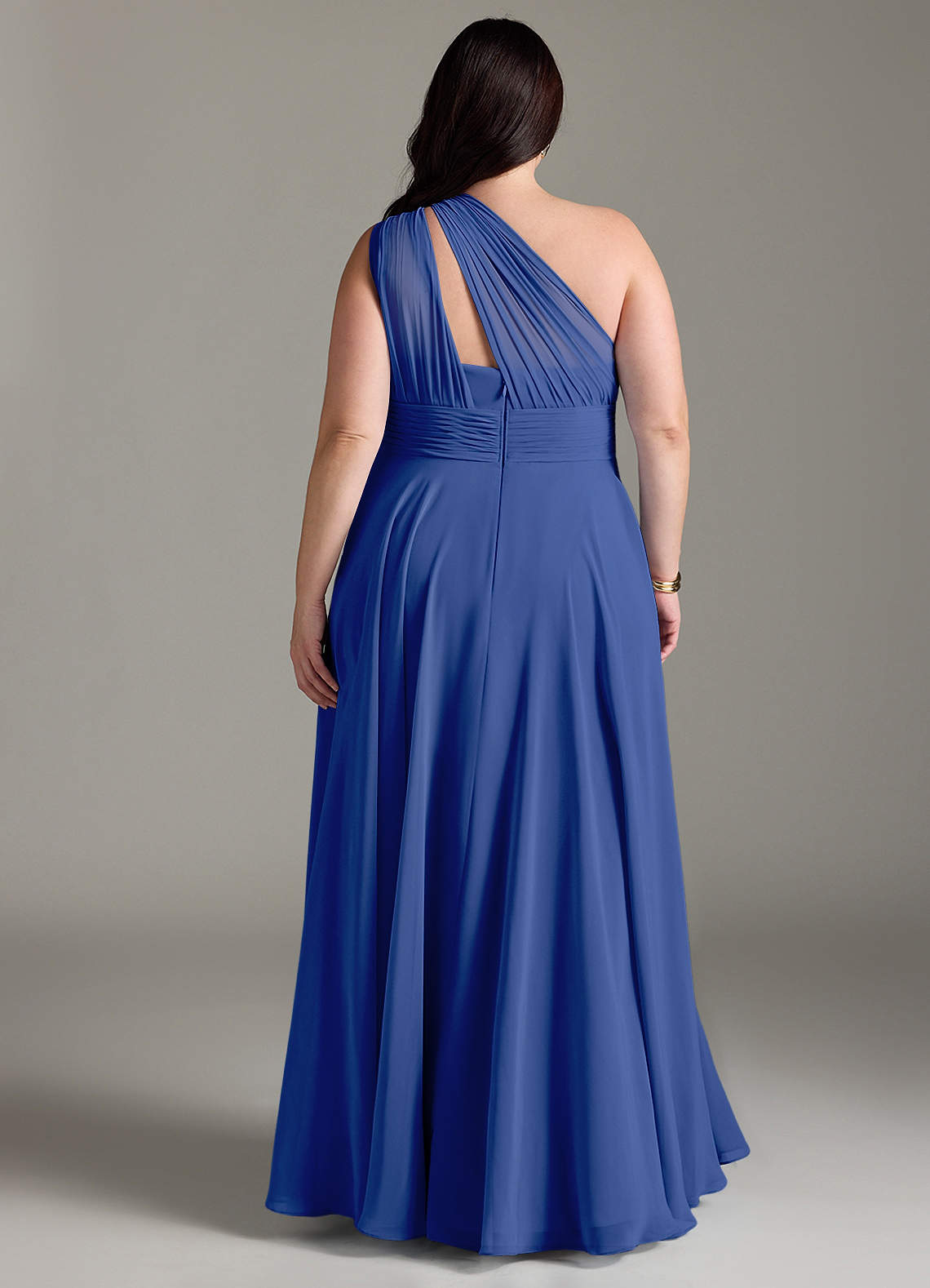 Azazie Charlize Vestidos de damas de honor Vestido de Azul Real de Gasa de Corte en A con Hombro unilateral image7