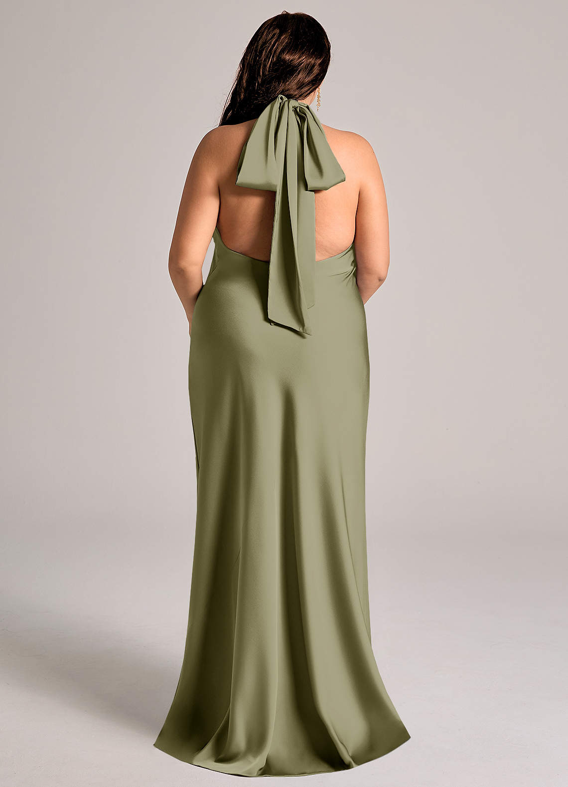 Azazie Velli Abiti da Damigella Abito Sirena in Raso Elasticizzato Collo Alto Pistacchio image8