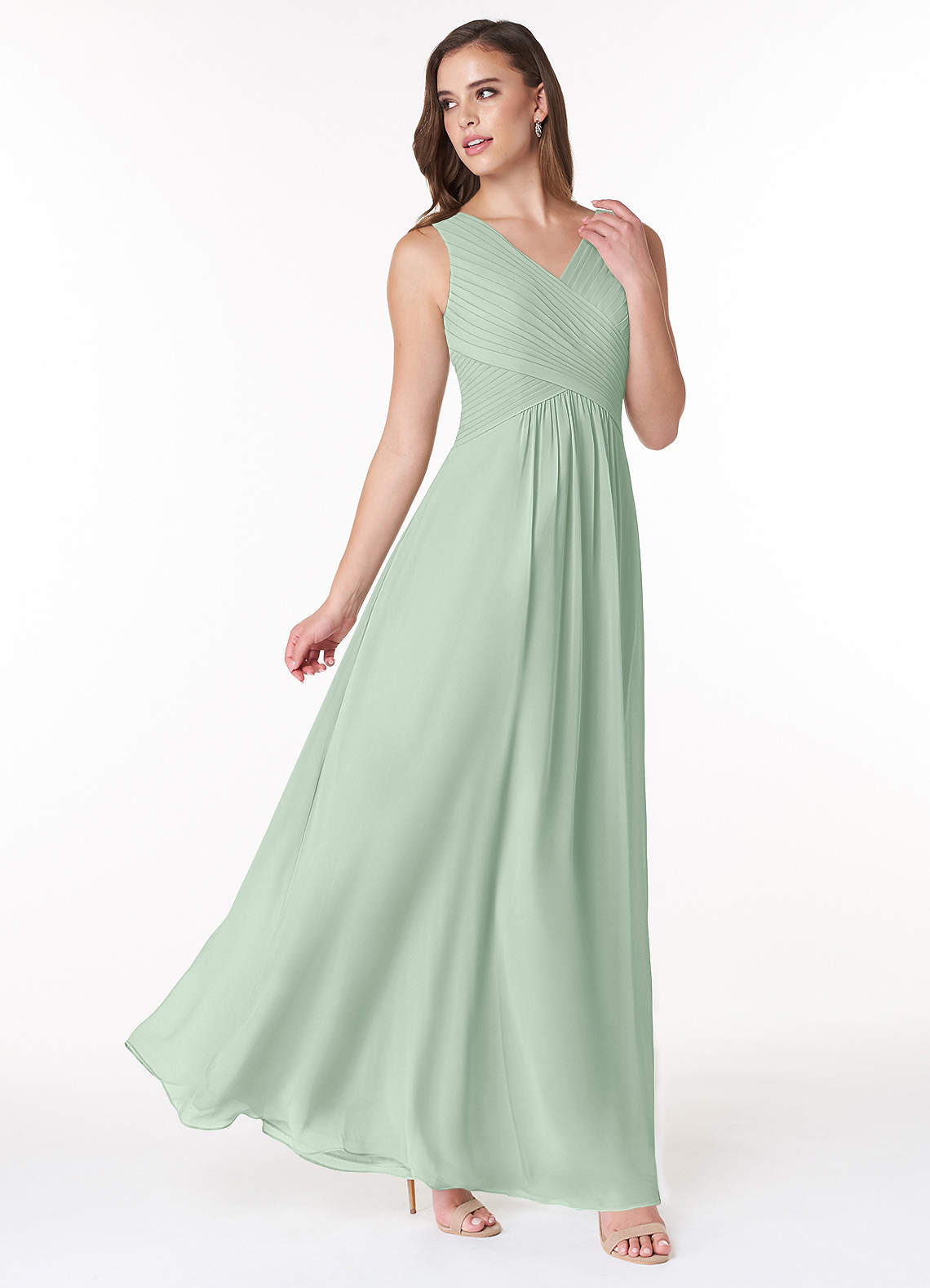 Azazie Flora Bridesmaid Dresses Agave A-Line Pleated Chiffon Dress image3