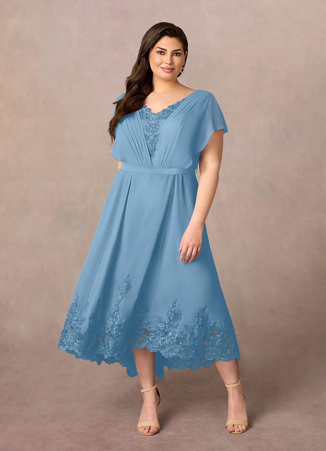 Azazie Palana Moeder van de bruid jurken A-Lijn Jurk van Chiffon Kant Staal Blauw image1