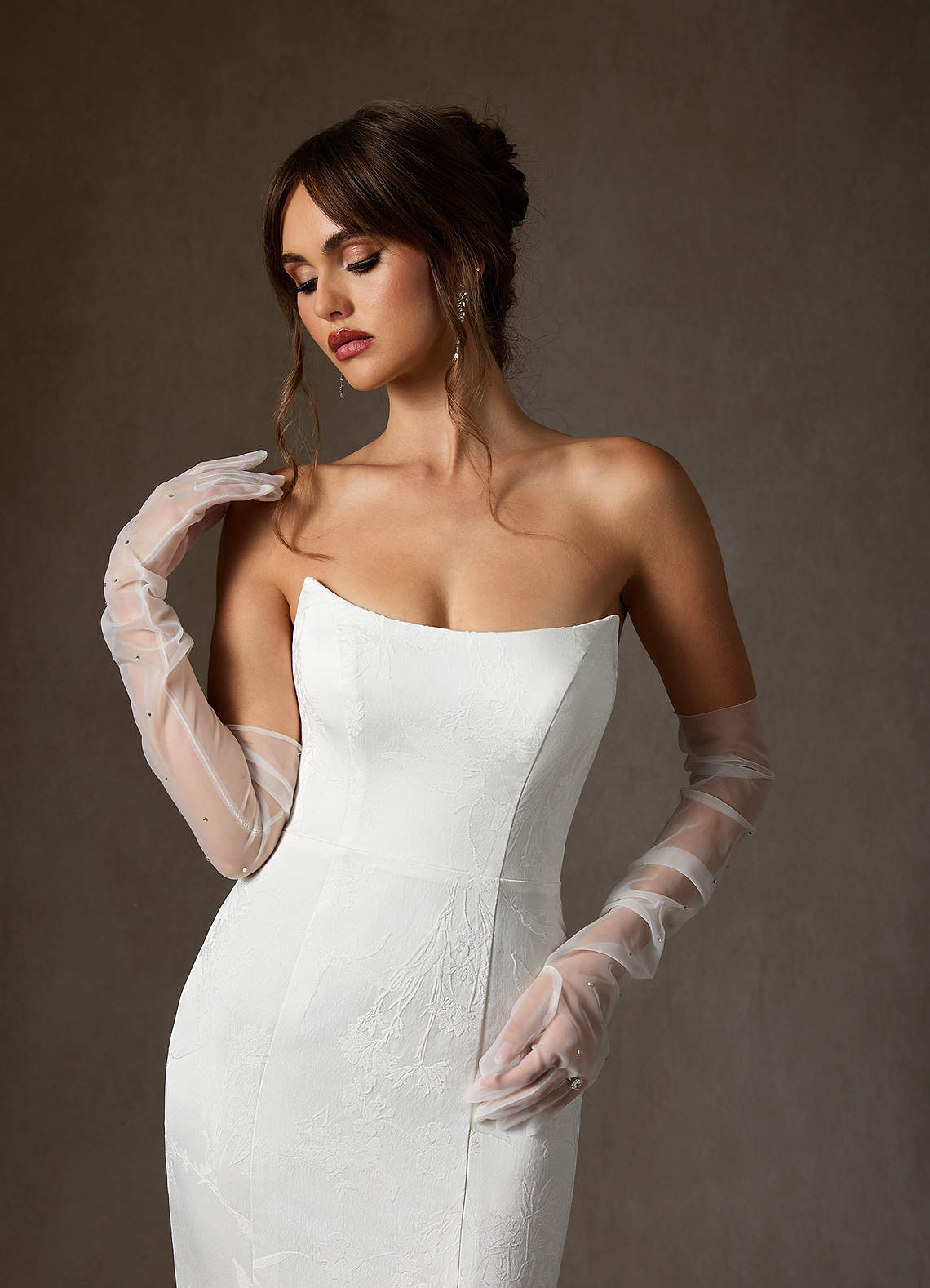 Azazie Serephina Wedding Dresses Diamond White Mermaid Strapless Floral Jacquard Dress image2