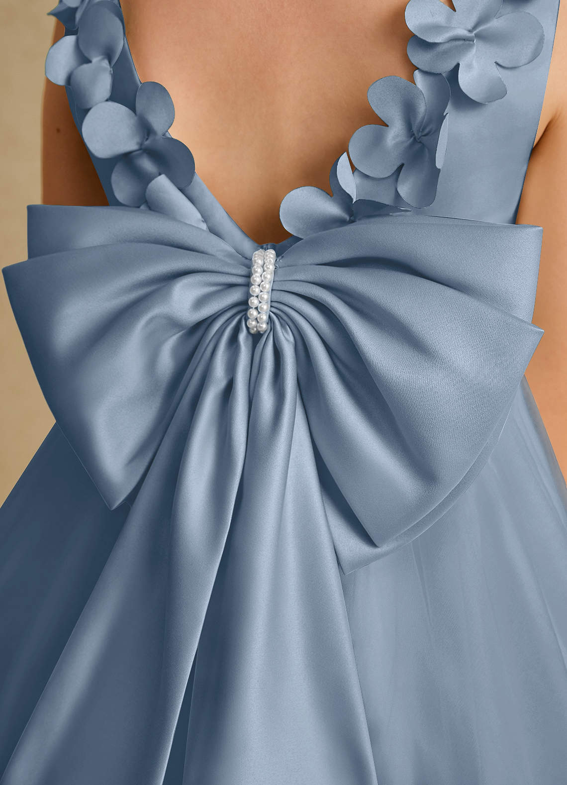 Azazie Lilli Robe Demoiselle D'honneur Fillette Robe Trapèze en Tulle Arc Bleu Poussiéreux Bleu Poussiéreux image5