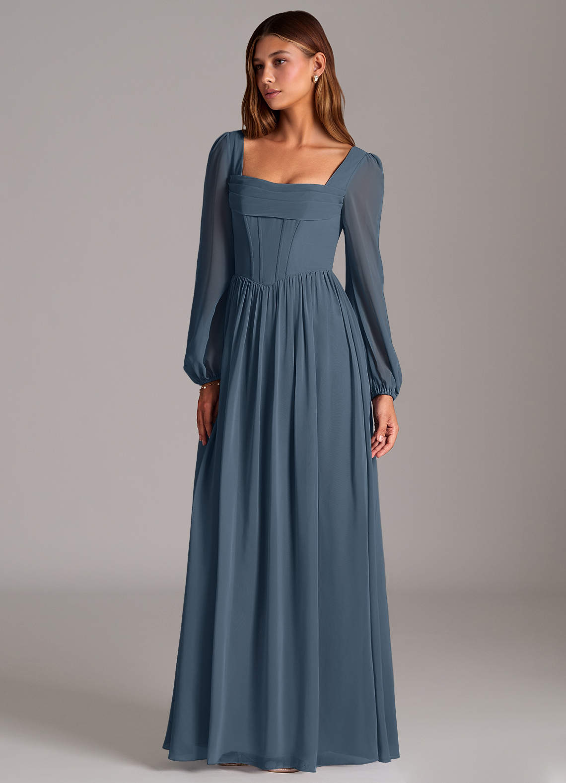 Azazie Maree Abiti da Damigella Abito A-Line in Chiffon Corsetto Blu Nettuno image1