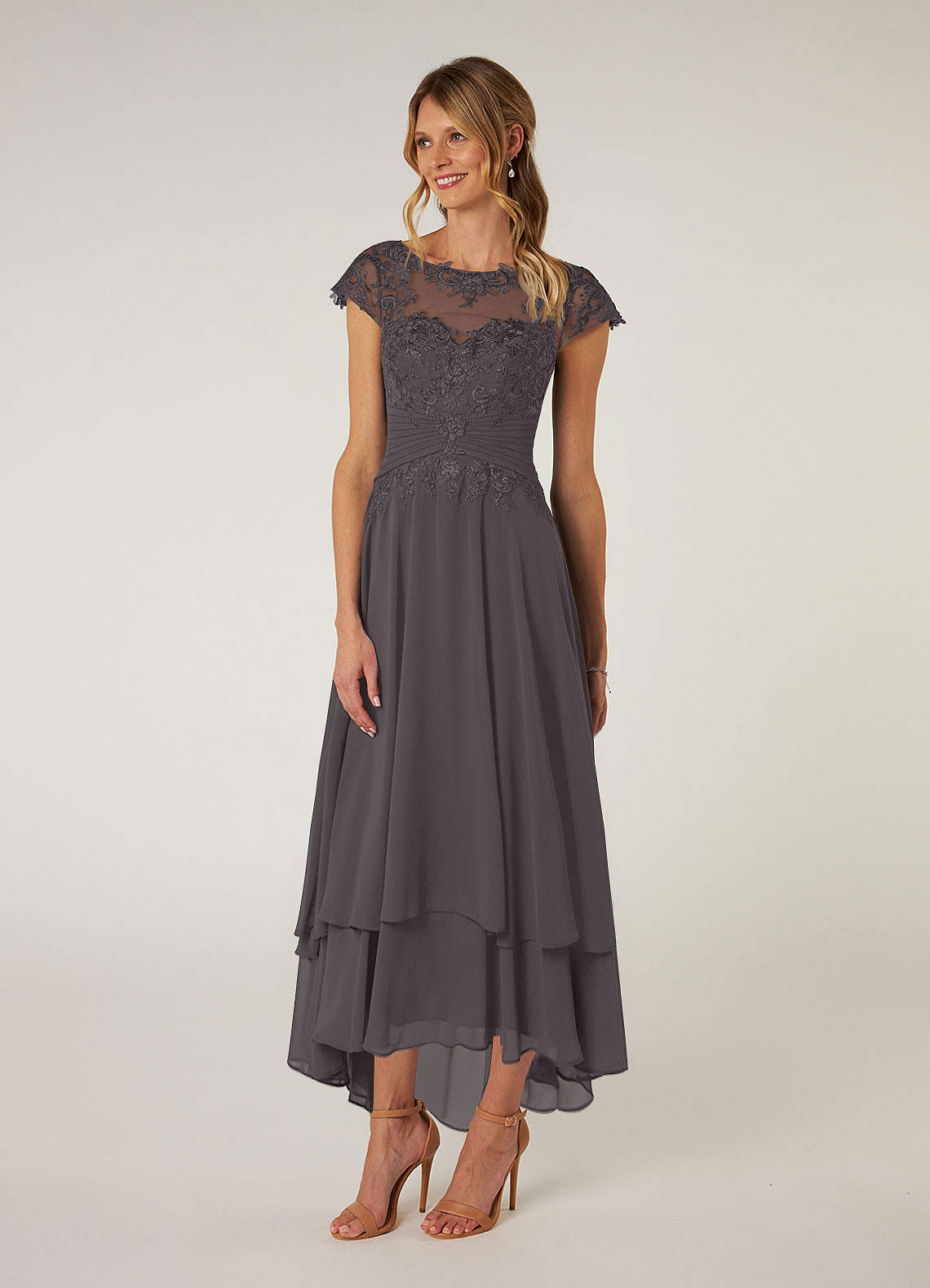 Azazie Shonda Mother of the Bride Dresses Steel Grey Lace Chiffon Dress image2