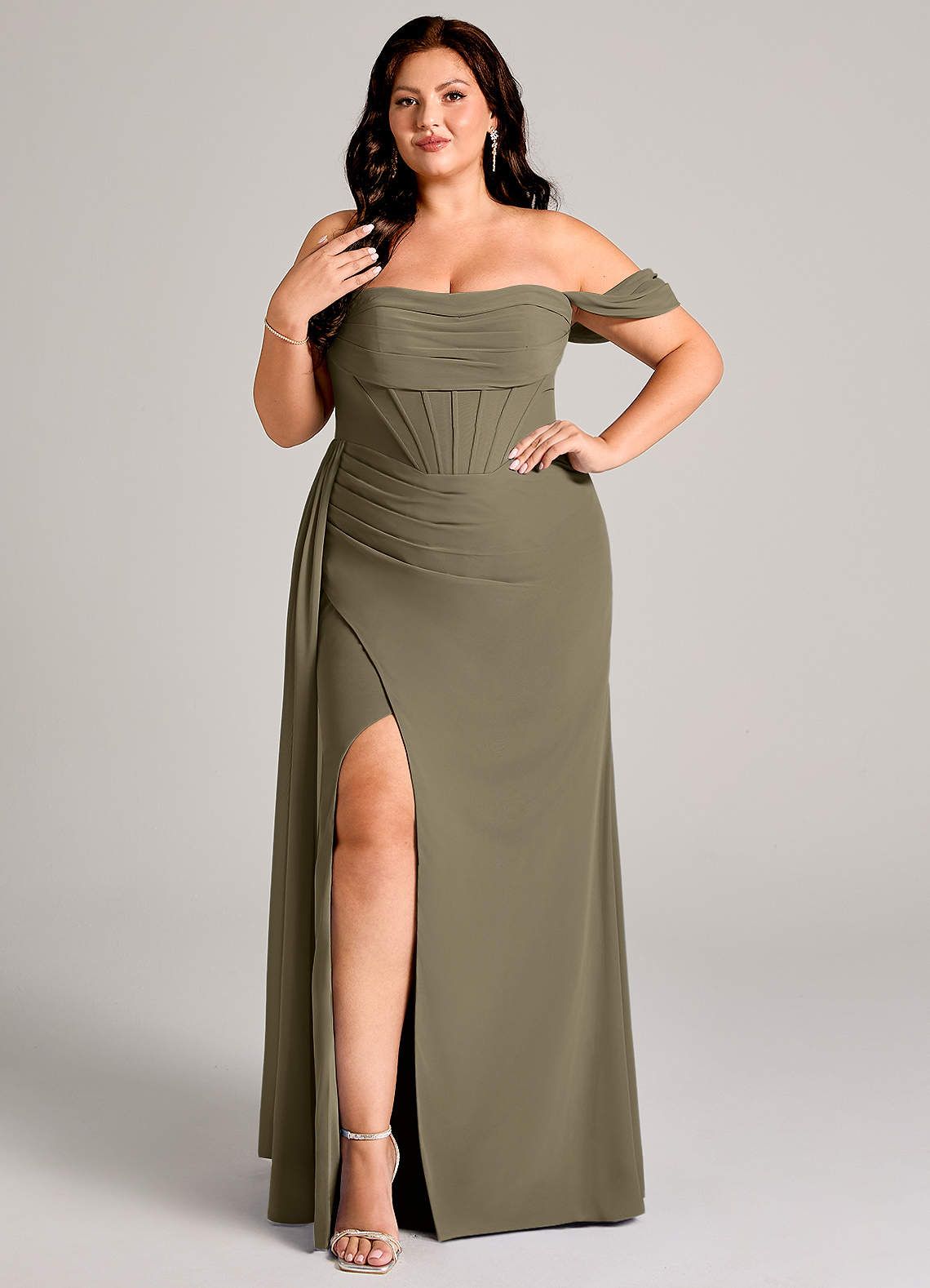 Azazie Amyra Bridesmaid Dresses Willow Green Sheath Off the Shoulder Chiffon Convertible Dress image1