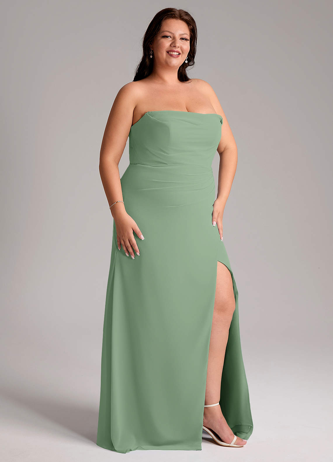 Azazie Leonis Bridesmaid Dresses Matcha Sheath Strapless Chiffon Convertible Dress image13