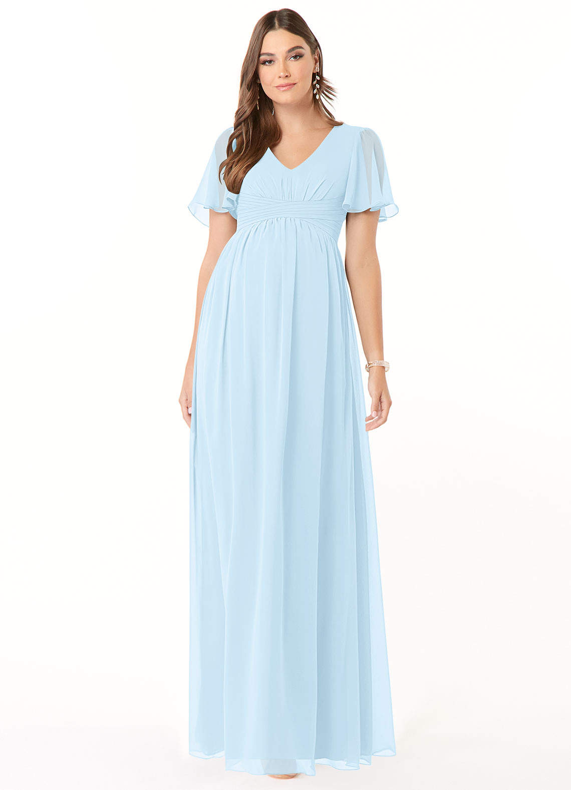Azazie Verna Maternity Bridesmaid Dresses A-Line V-Neck Ruched Chiffon Floor-Length Dress image1