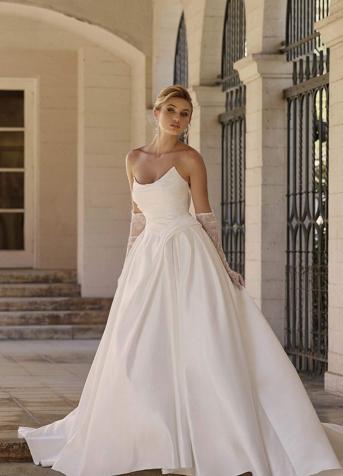 Azazie Adelise Wedding Dresses Diamond White Ball-Gown Strapless Satin Dress image2