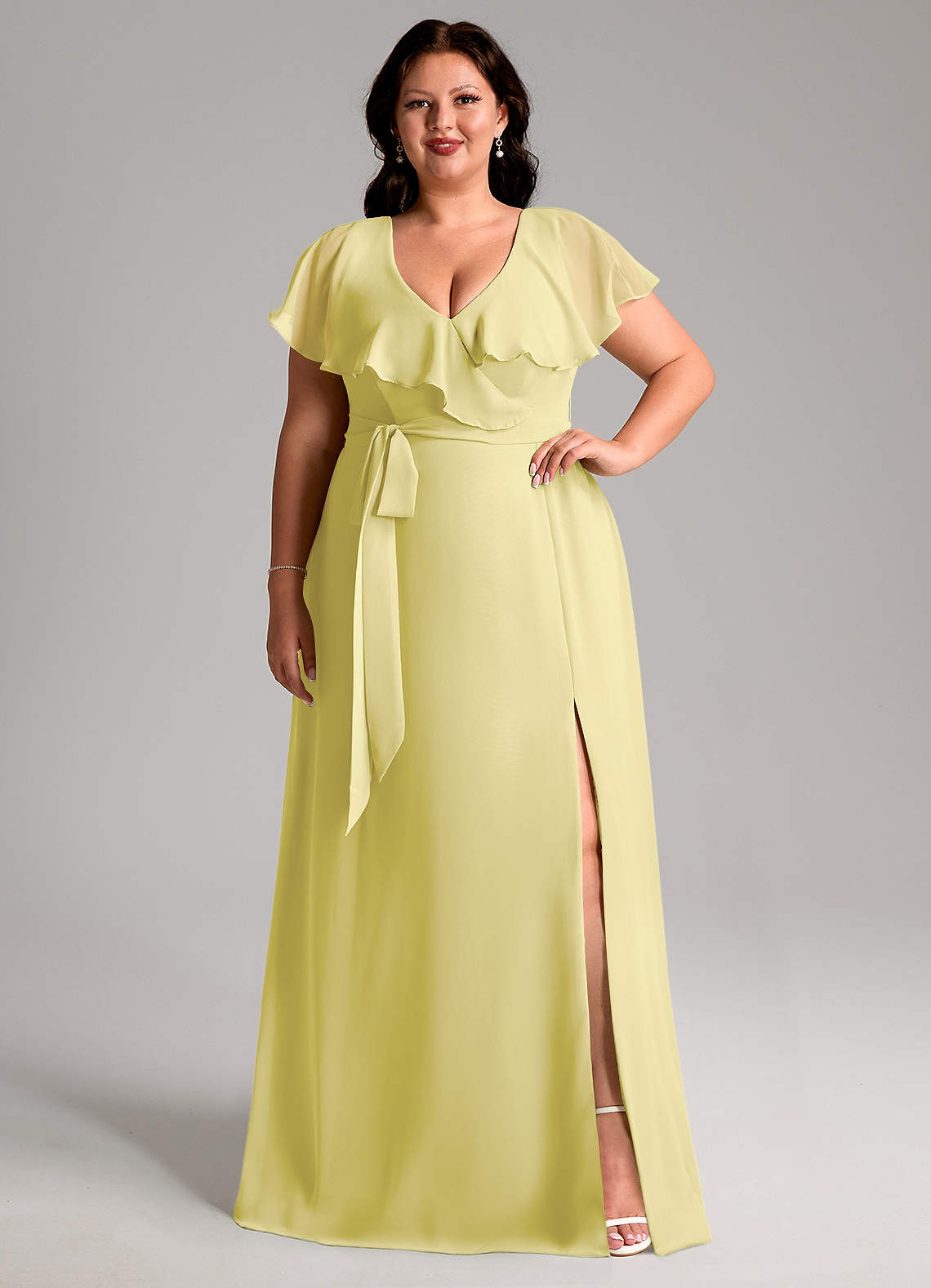 Azazie Lainey Bridesmaid Dresses Lemon Sorbet A-Line with Pockets Chiffon Dress image1