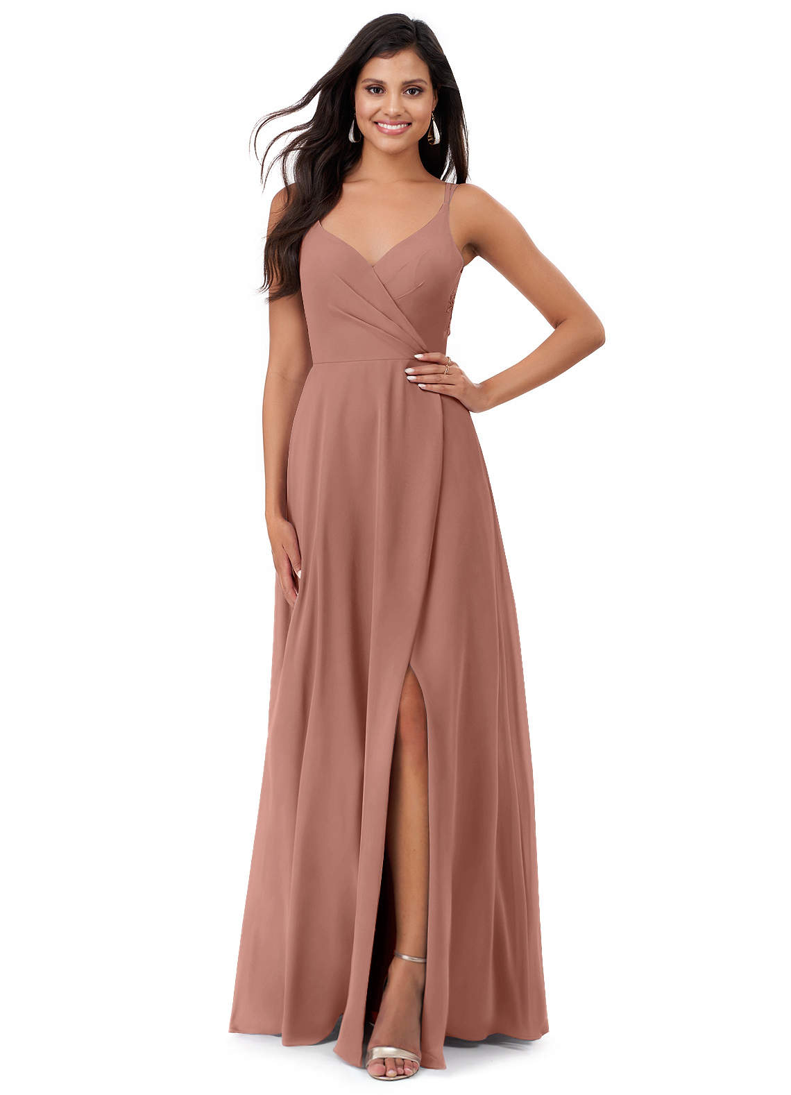 Azazie Lennon Bridesmaid Dresses Cedar Rose A-Line Lace Chiffon Dress image1