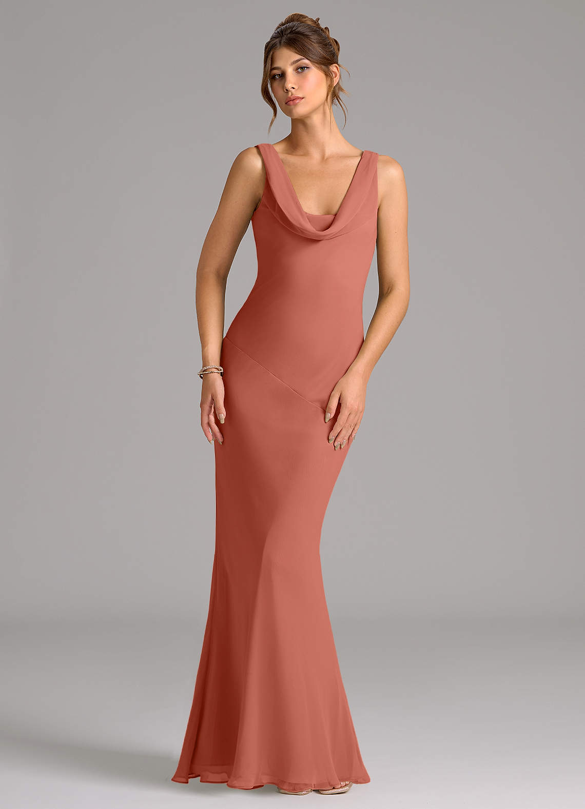 Azazie Rylina Bridesmaid Dresses Clay Mermaid Pleated Chiffon Dress image1