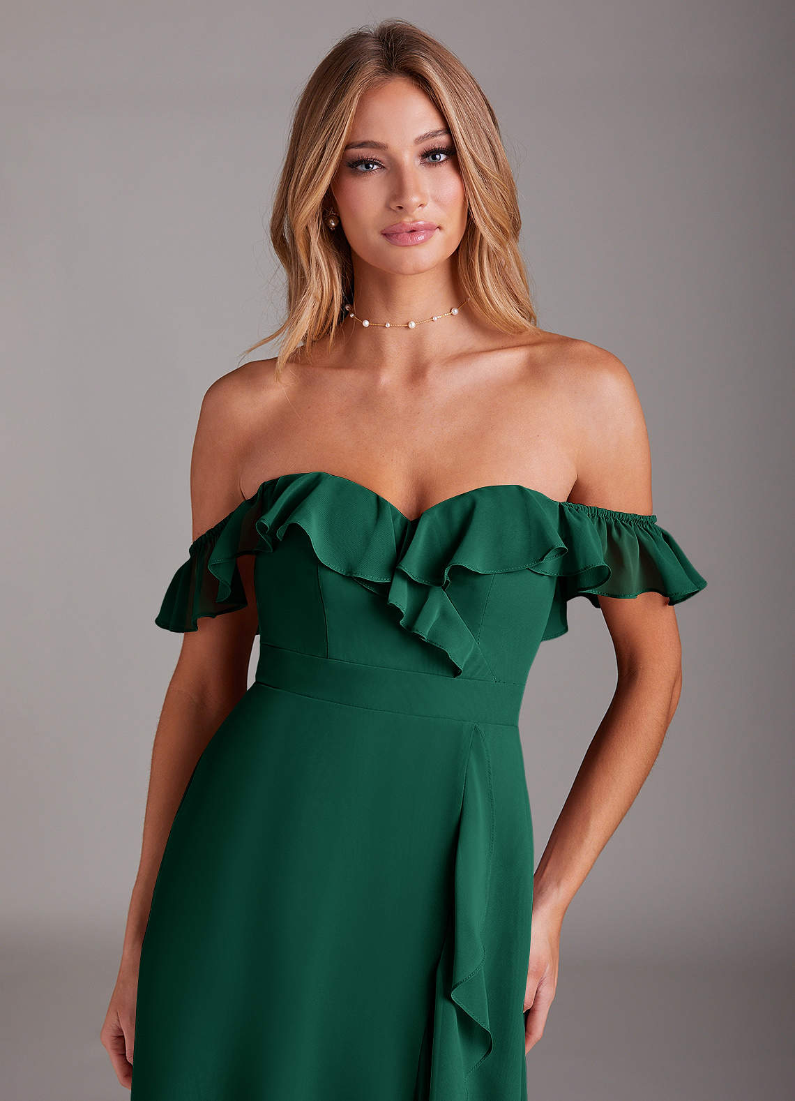 Azazie Lyra Bridesmaid Dresses Emerald A-Line Chiffon Convertible Dress image8