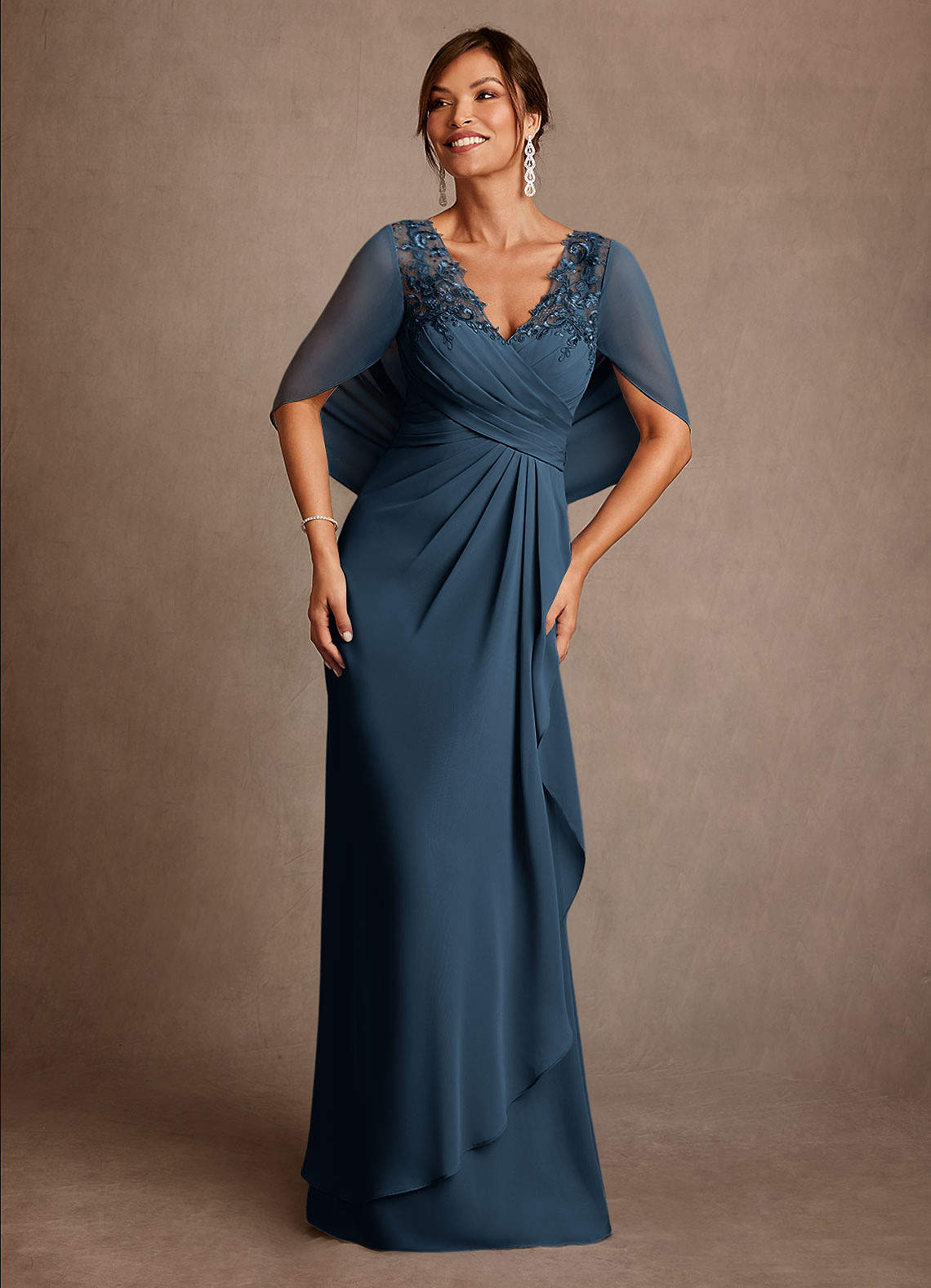 Azazie Santa Clara Dark Navy A-Line Lace Dress Sample Dress