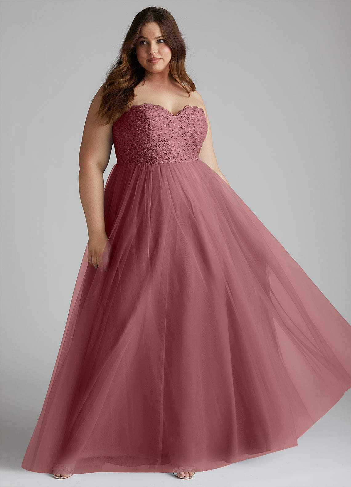Azazie Roni Brautjungfernkleider Wandelbar A-Linie Herzausschnitt Tüll Kleid Wüstenrose image1
