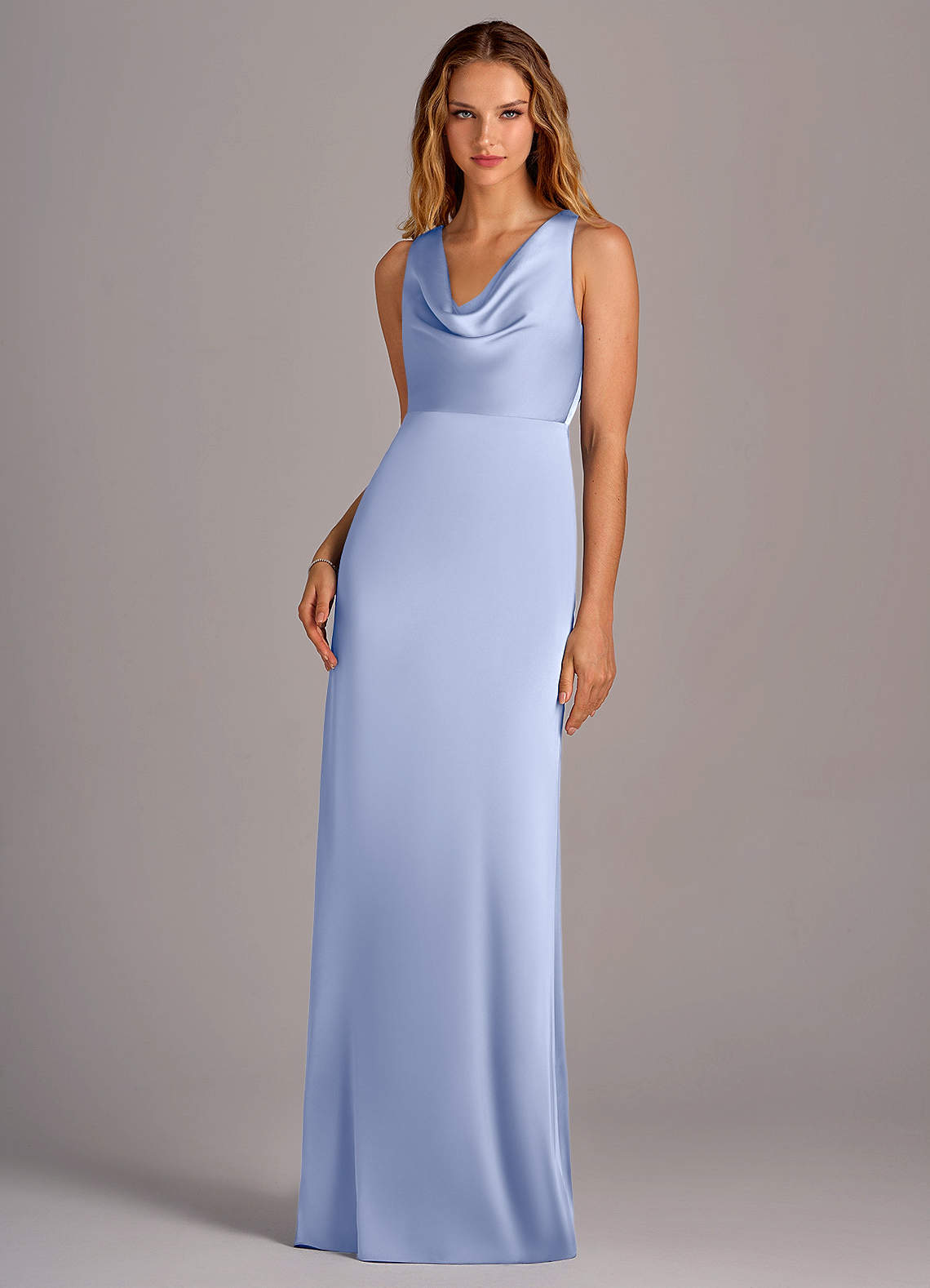 Azazie Wrenlee Bridesmaid Dresses Ice A-Line Stretch Satin Dress image1