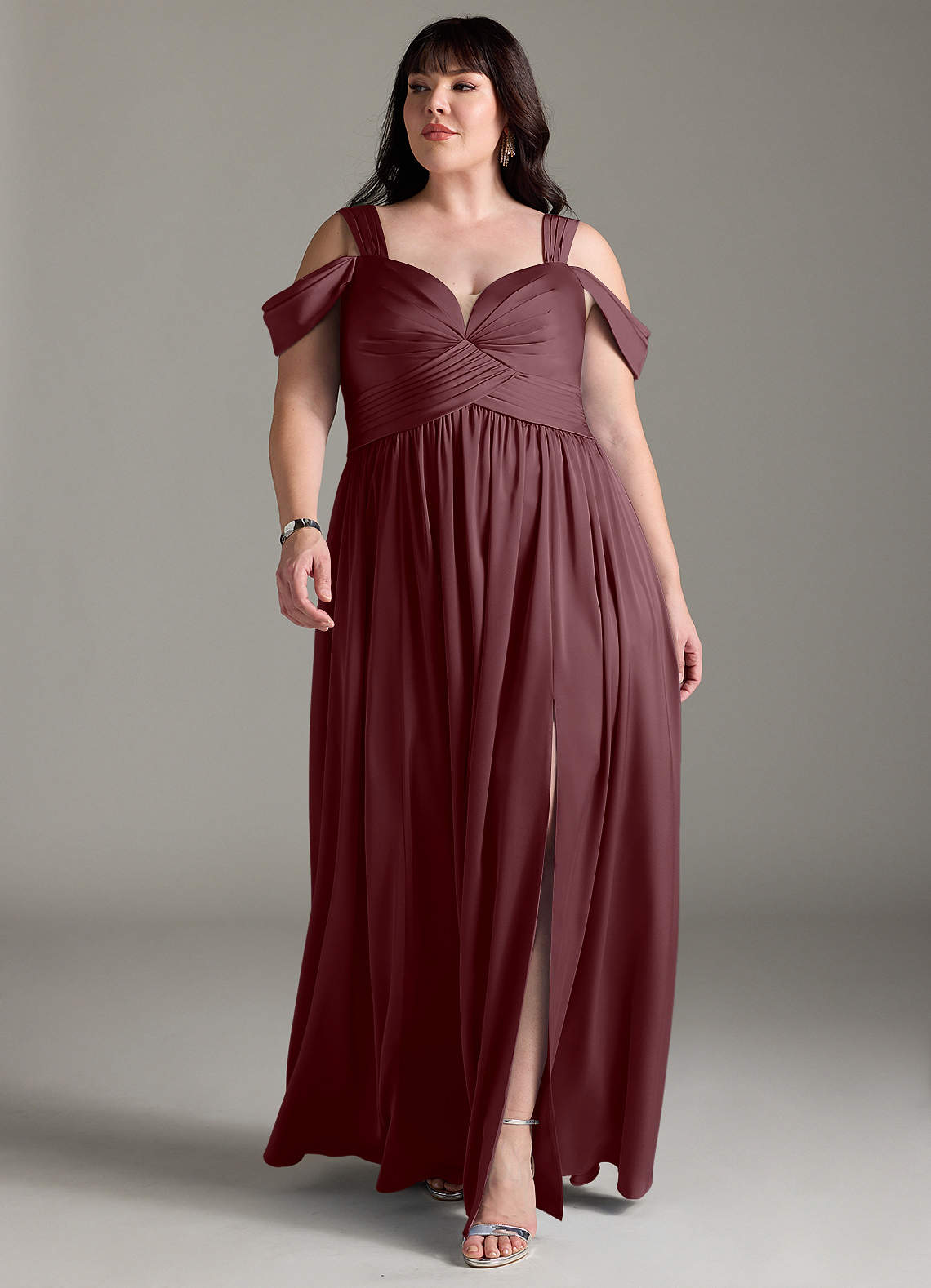 Azazie Lianne Sangria Stretch Satin Bridesmaid Dresses | Azazie